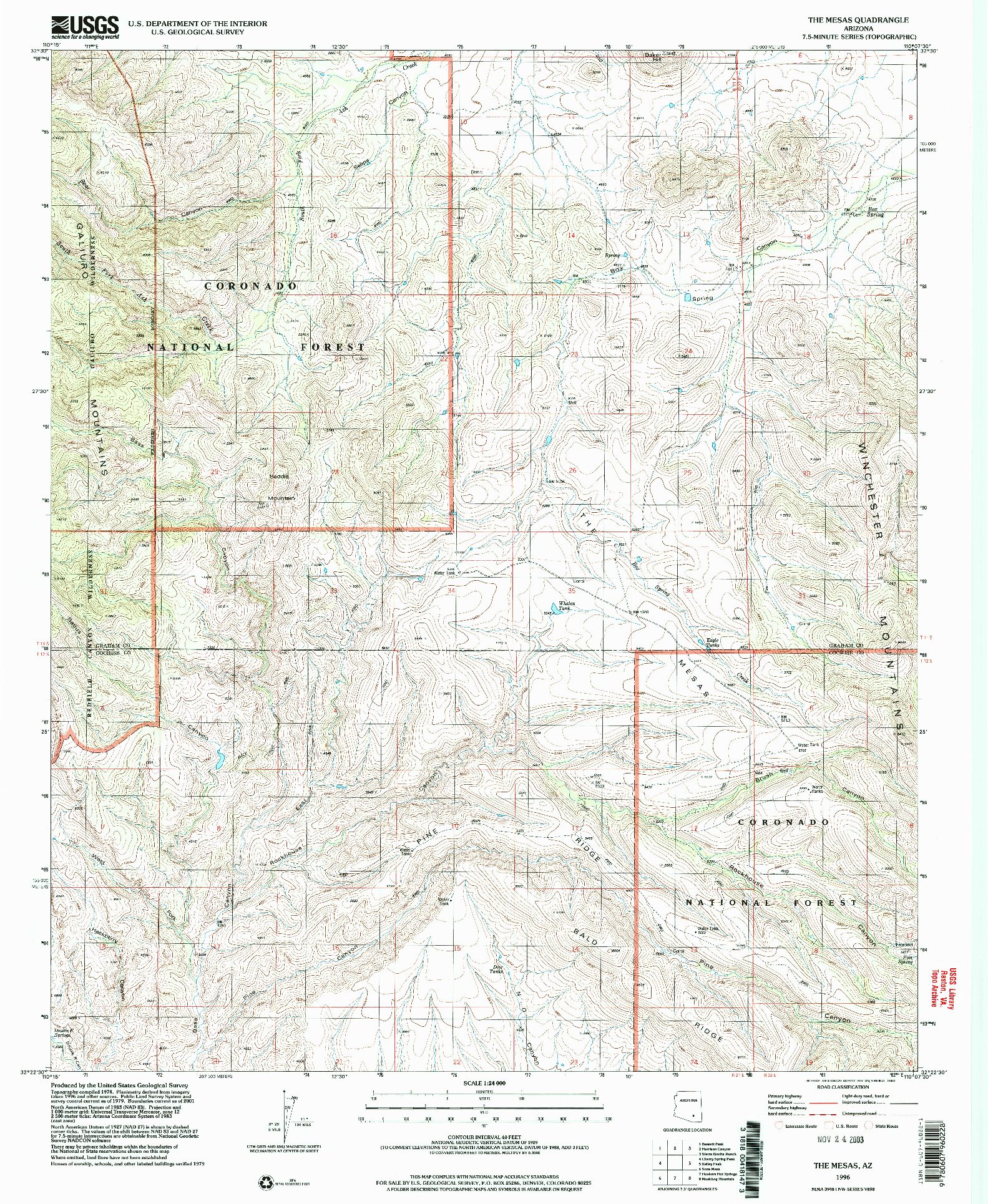 USGS 1:24000-SCALE QUADRANGLE FOR THE MESAS, AZ 1996