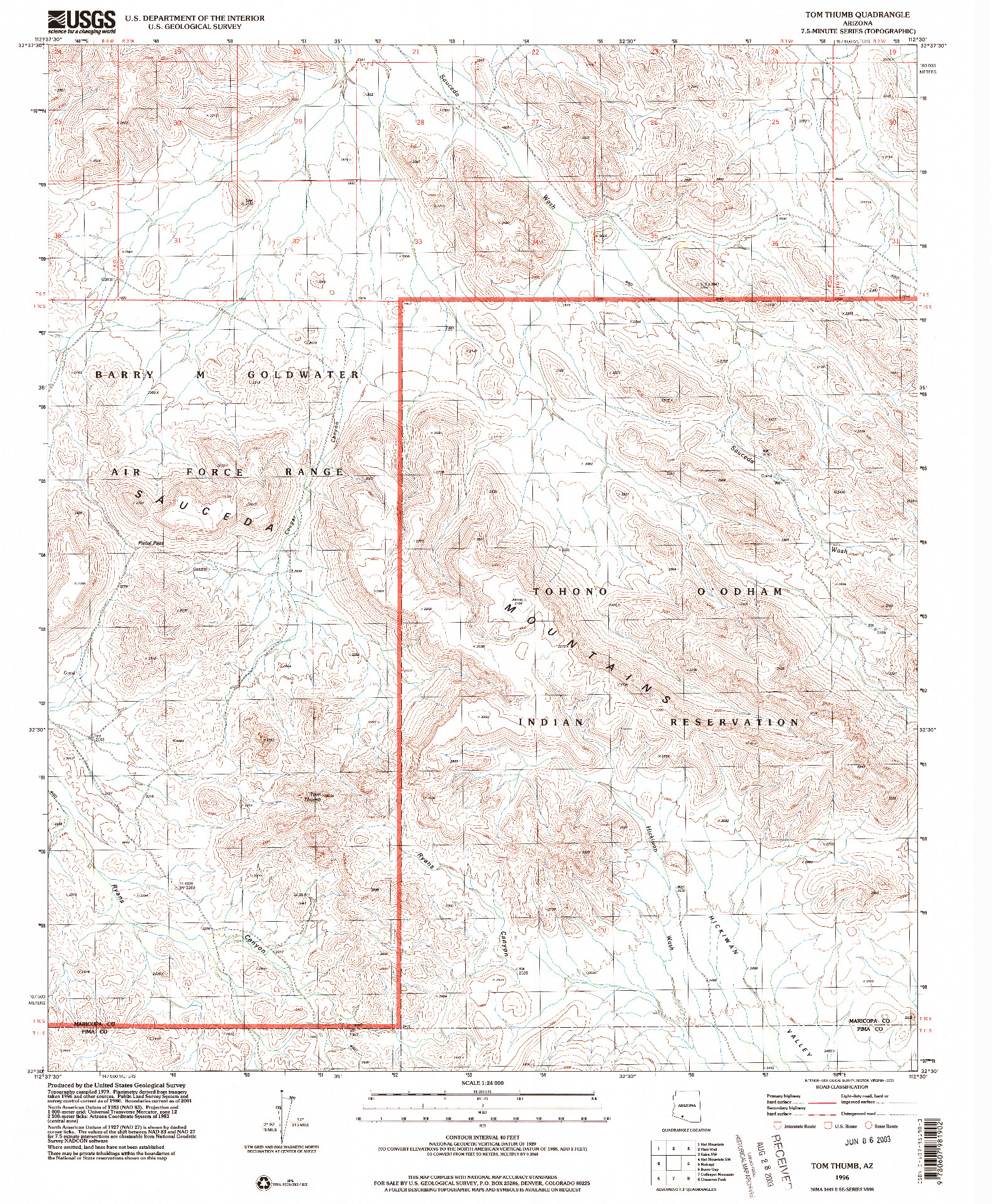 USGS 1:24000-SCALE QUADRANGLE FOR TOM THUMB, AZ 1996