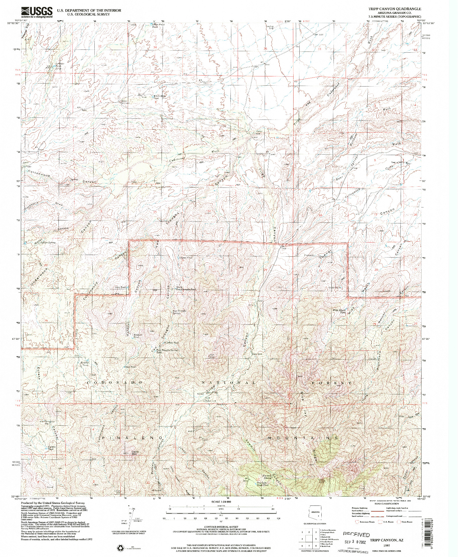 USGS 1:24000-SCALE QUADRANGLE FOR TRIPP CANYON, AZ 1997