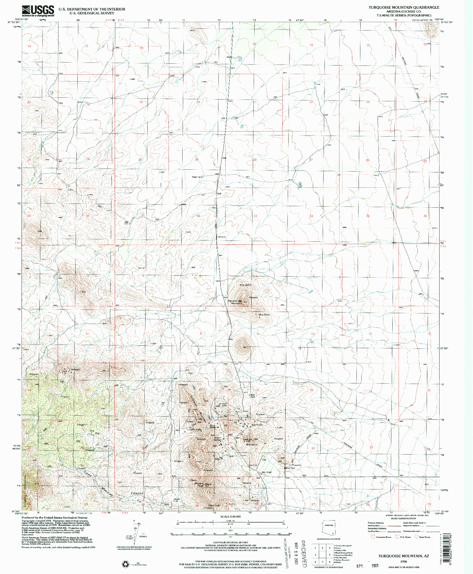 USGS 1:24000-SCALE QUADRANGLE FOR TURQUOISE MOUNTAIN, AZ 1996