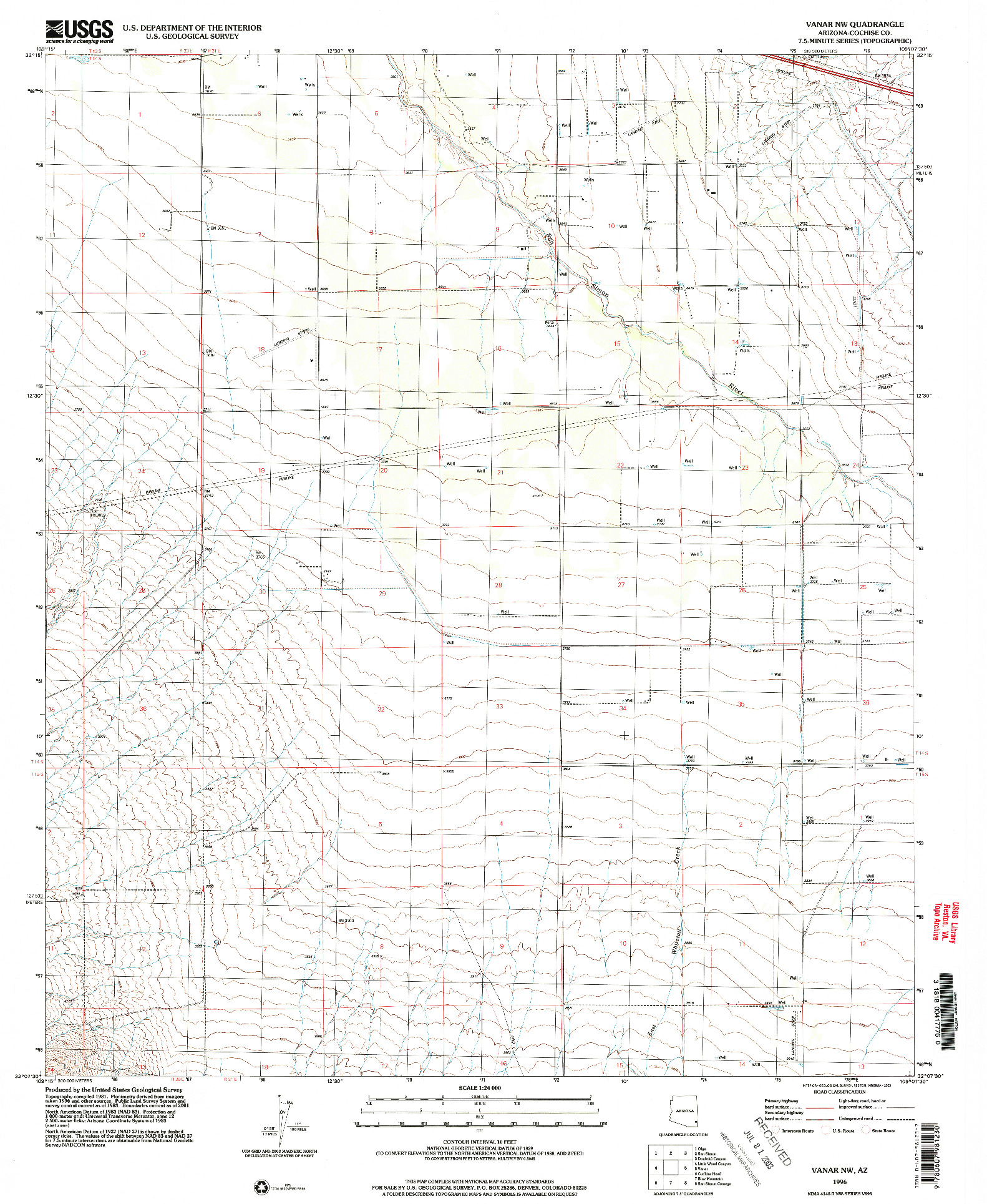 USGS 1:24000-SCALE QUADRANGLE FOR VANAR NW, AZ 1996