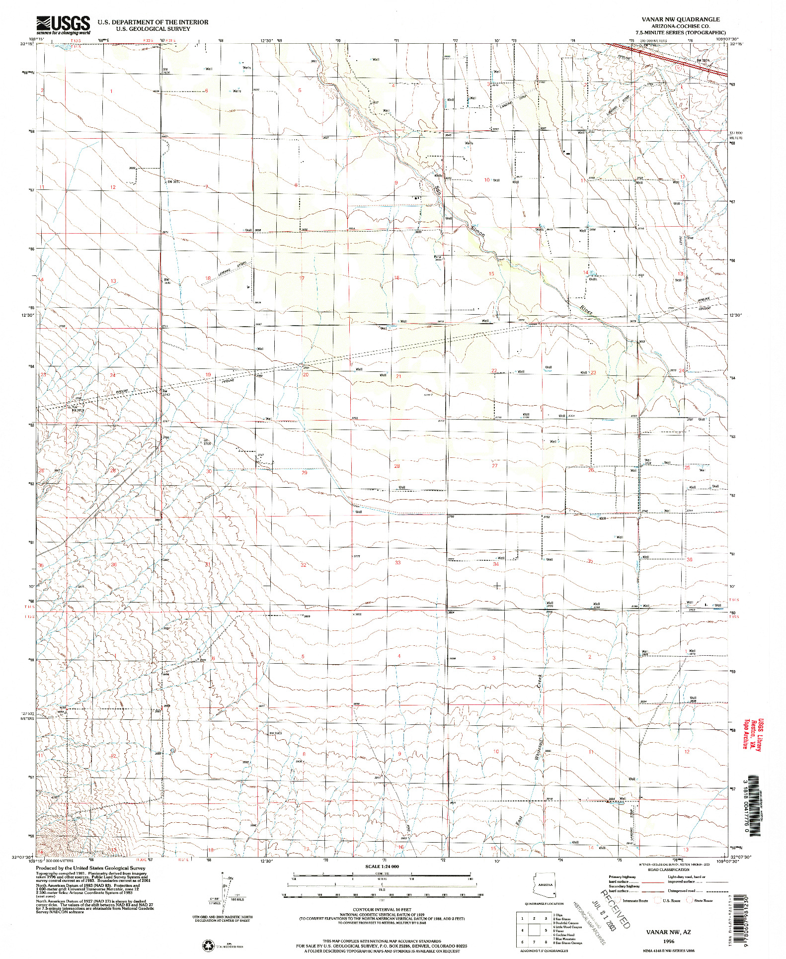 USGS 1:24000-SCALE QUADRANGLE FOR VANAR NW, AZ 1996