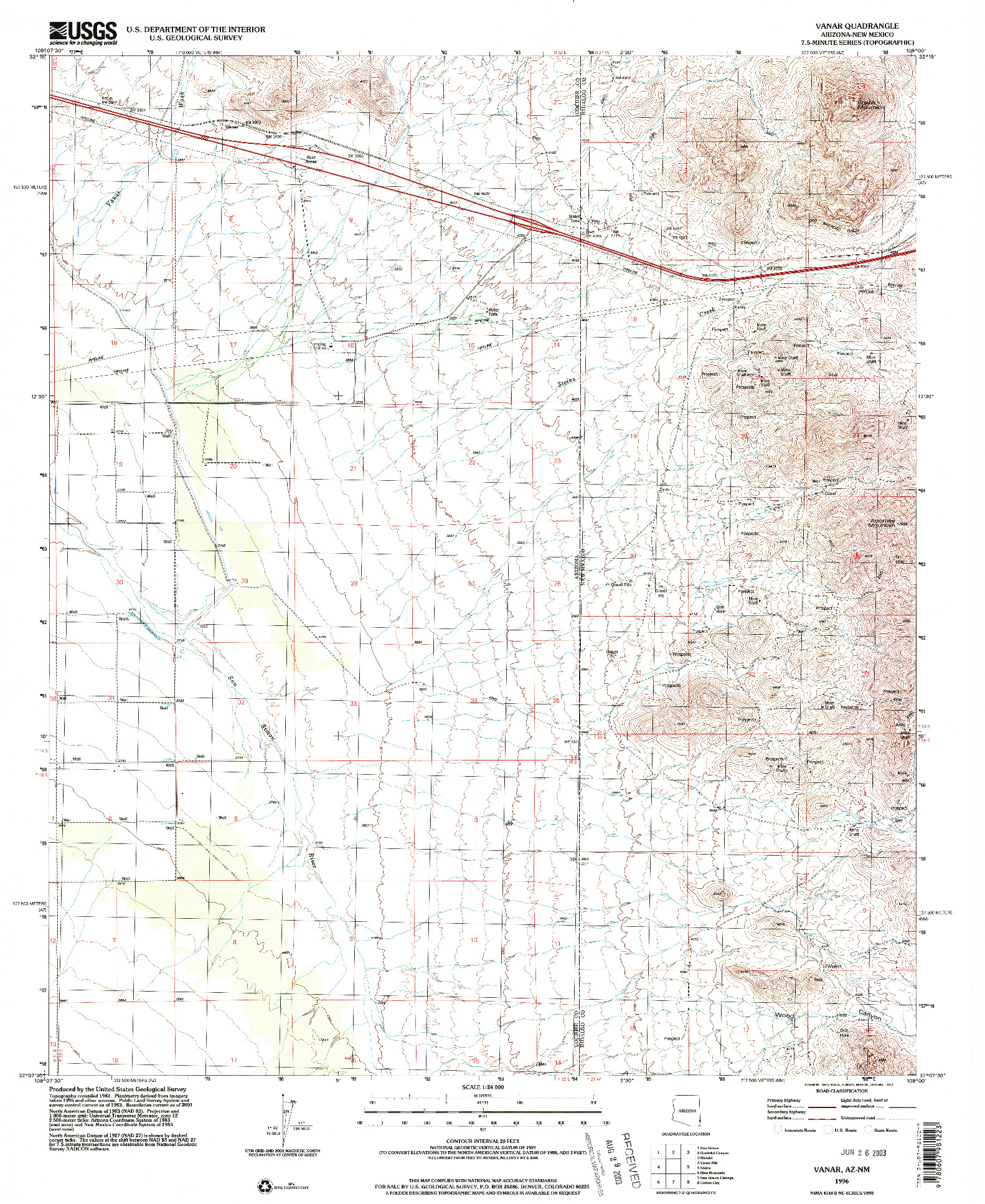 USGS 1:24000-SCALE QUADRANGLE FOR VANAR, AZ 1996