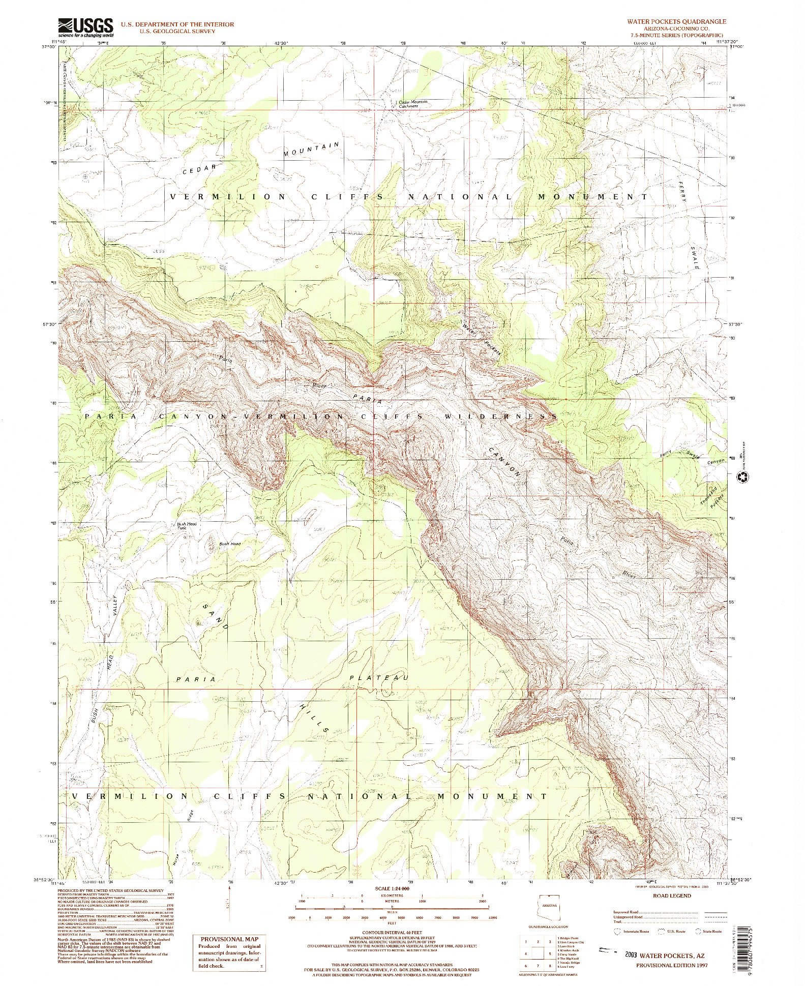 USGS 1:24000-SCALE QUADRANGLE FOR WATER POCKETS, AZ 1997