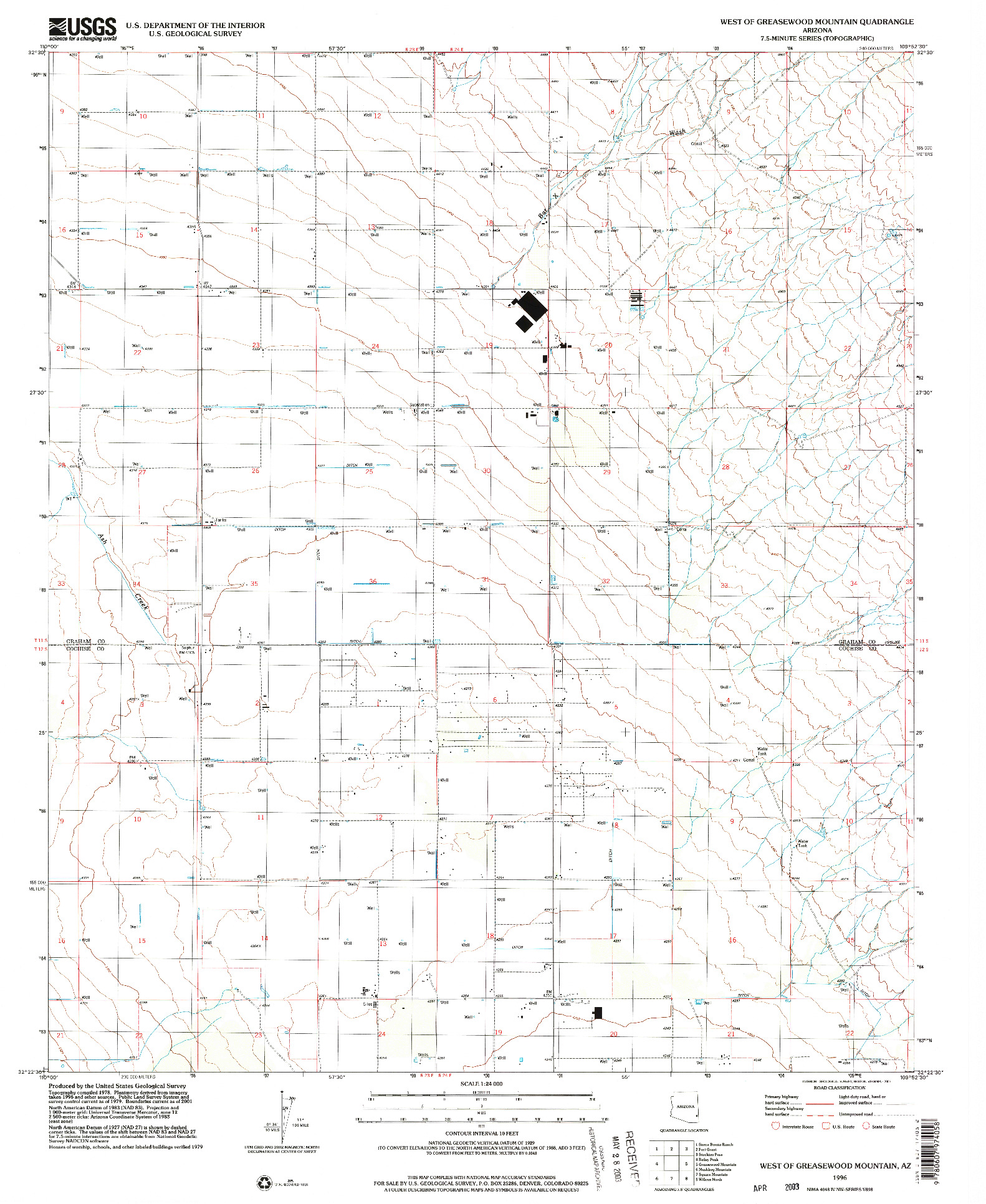 USGS 1:24000-SCALE QUADRANGLE FOR WEST OF GREASEWOOD MOUNTAIN, AZ 1996