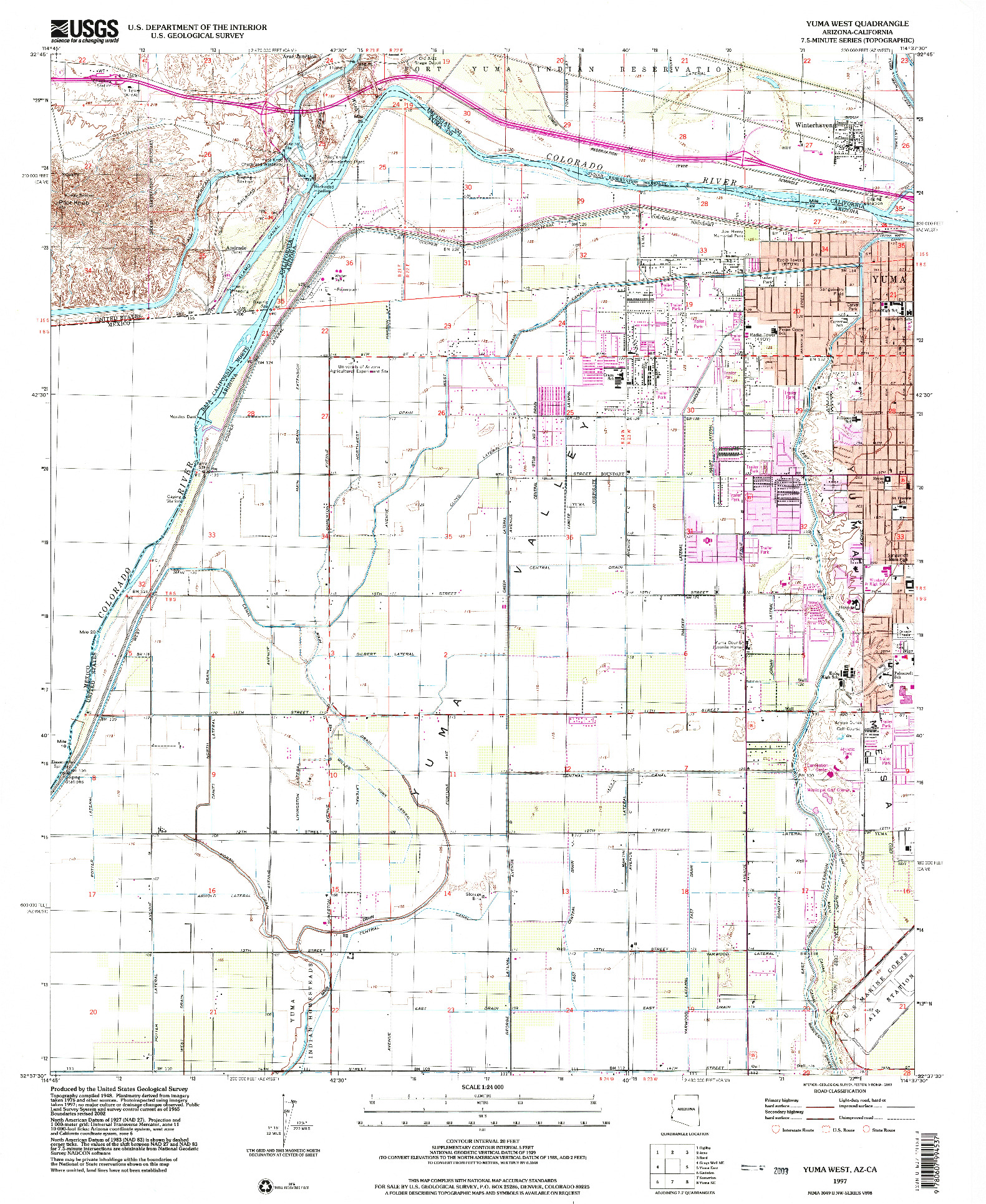 USGS 1:24000-SCALE QUADRANGLE FOR YUMA WEST, AZ 1997