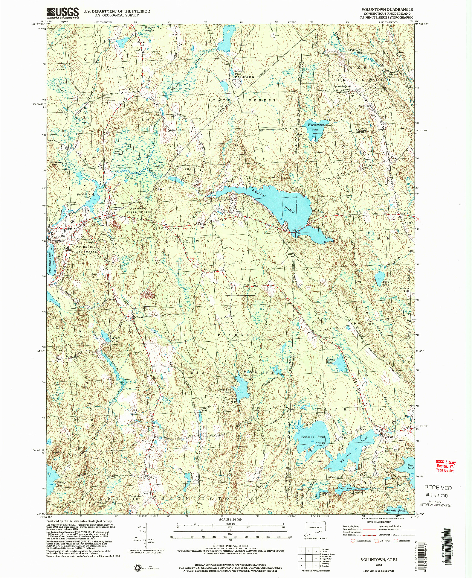 USGS 1:24000-SCALE QUADRANGLE FOR VOLUNTOWN, CT 2001