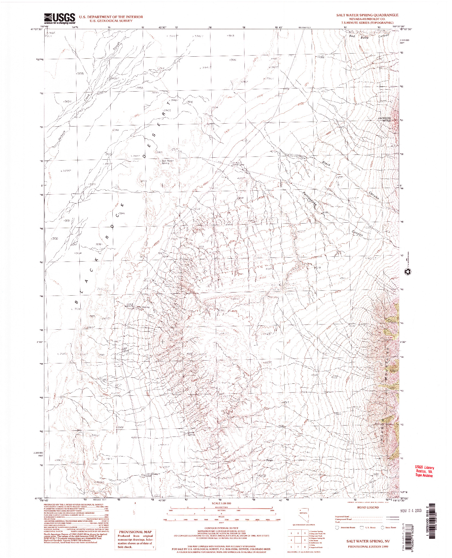 USGS 1:24000-SCALE QUADRANGLE FOR SALT WATER SPRING, NV 1999