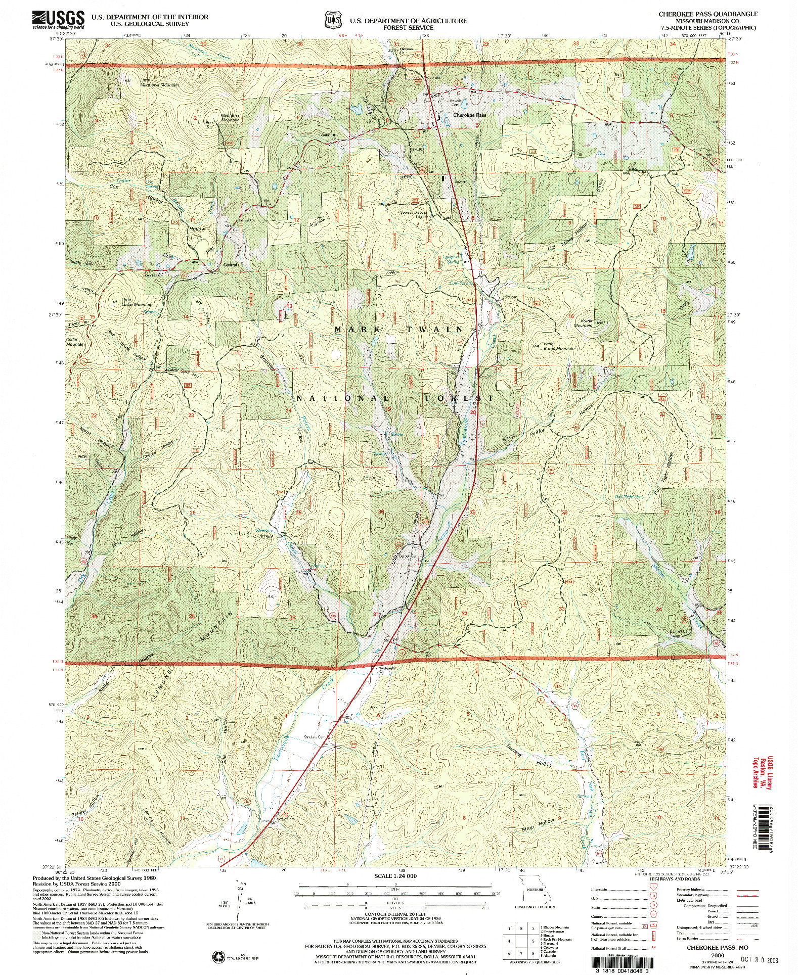 USGS 1:24000-SCALE QUADRANGLE FOR CHEROKEE PASS, MO 2000