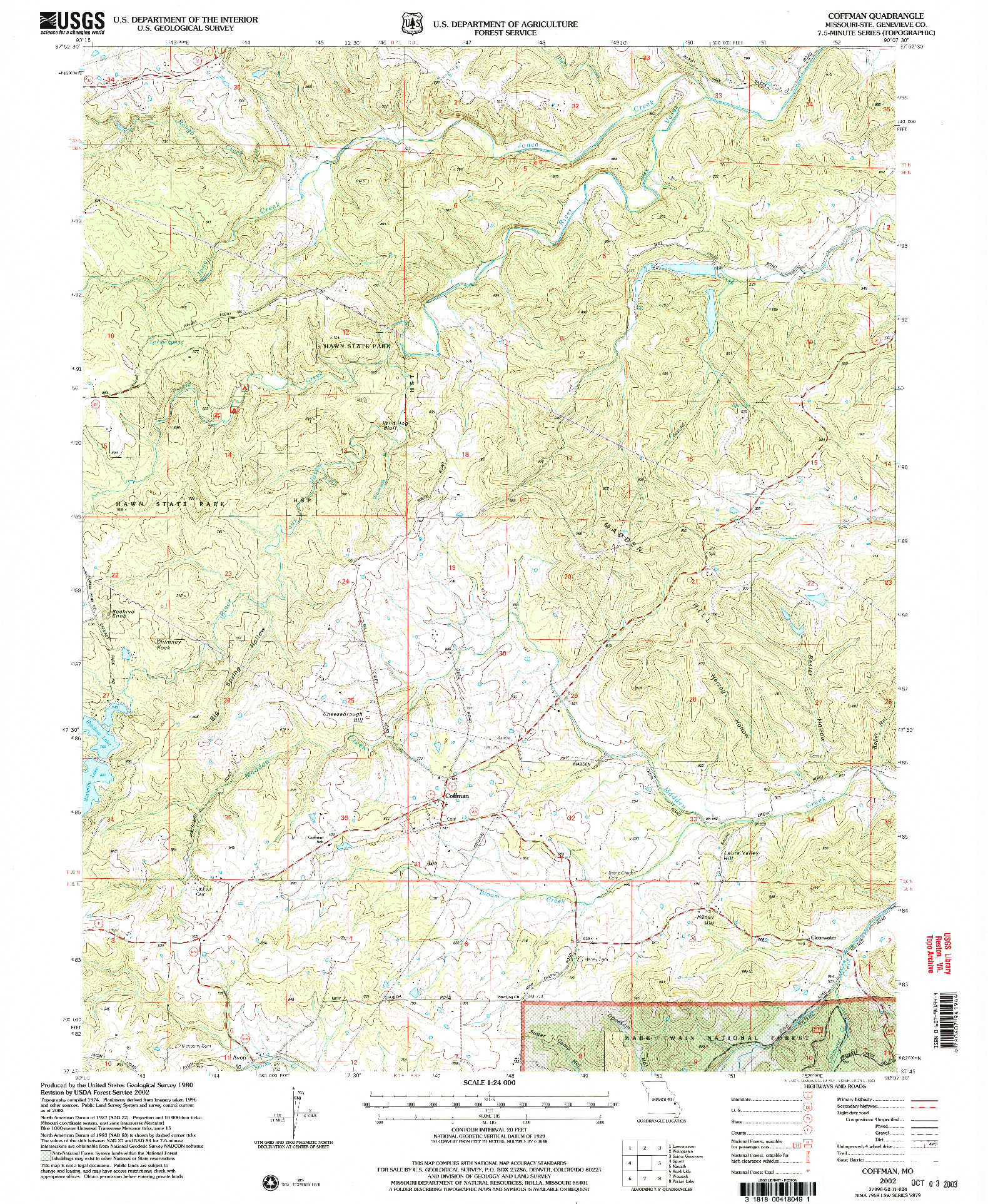 USGS 1:24000-SCALE QUADRANGLE FOR COFFMAN, MO 2002