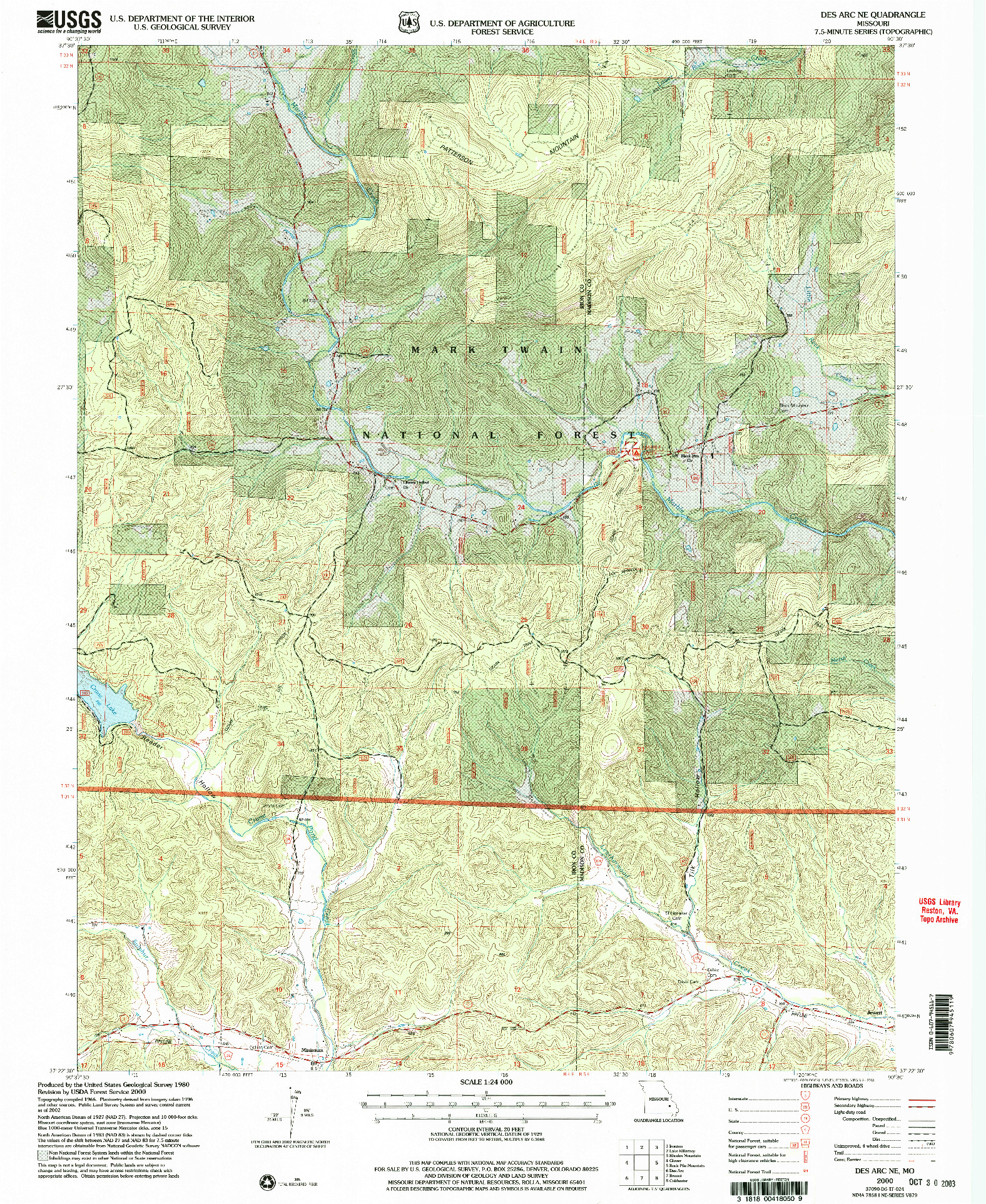 USGS 1:24000-SCALE QUADRANGLE FOR DES ARC NE, MO 2000