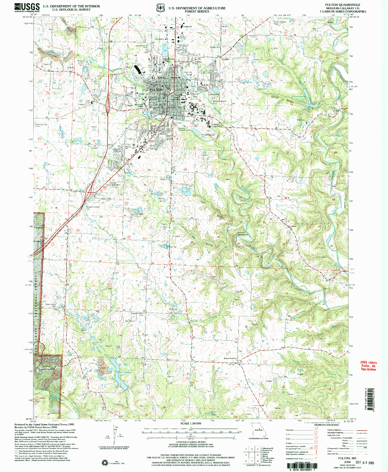 USGS 1:24000-SCALE QUADRANGLE FOR FULTON, MO 2000