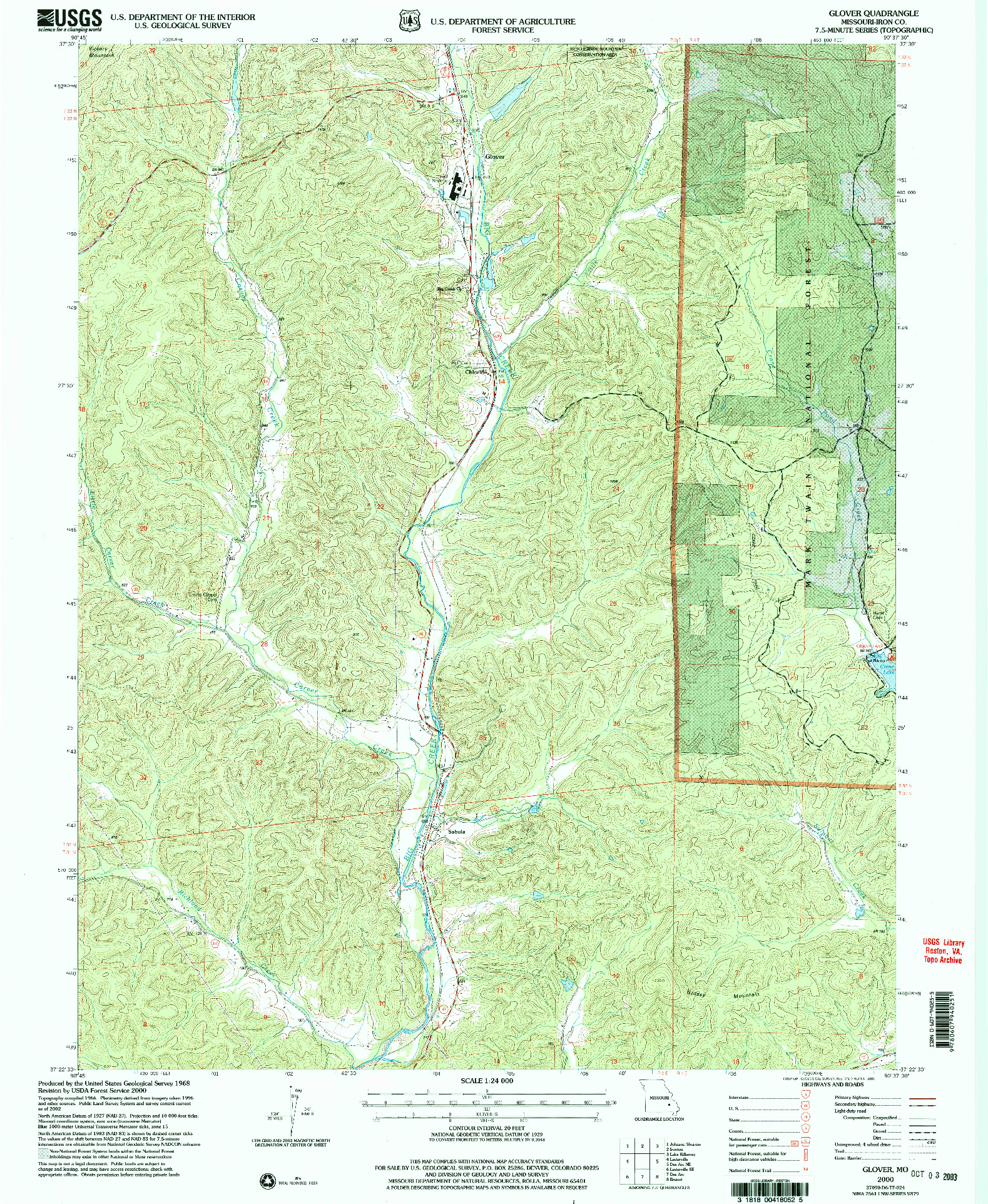 USGS 1:24000-SCALE QUADRANGLE FOR GLOVER, MO 2000