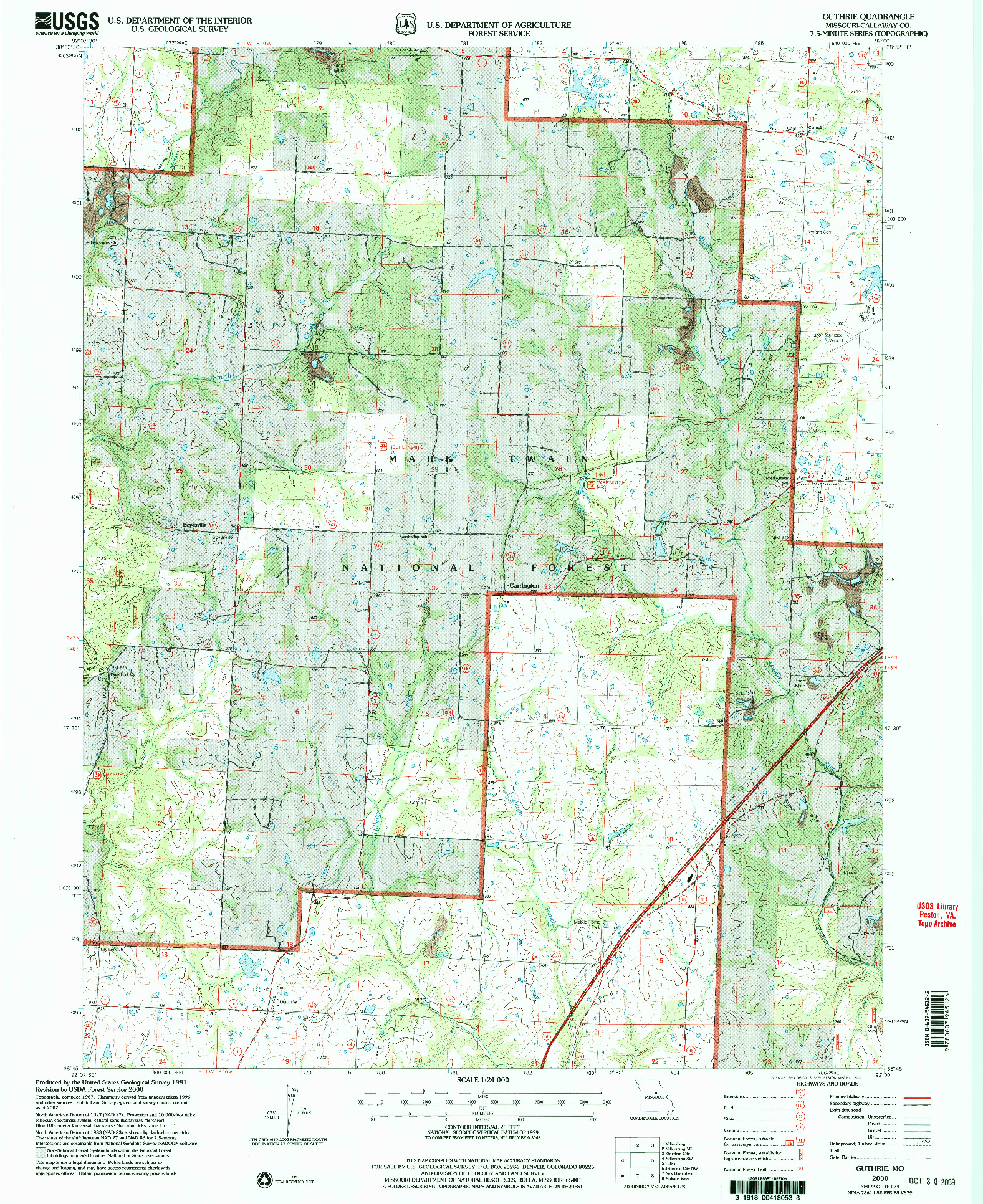 USGS 1:24000-SCALE QUADRANGLE FOR GUTHRIE, MO 2000