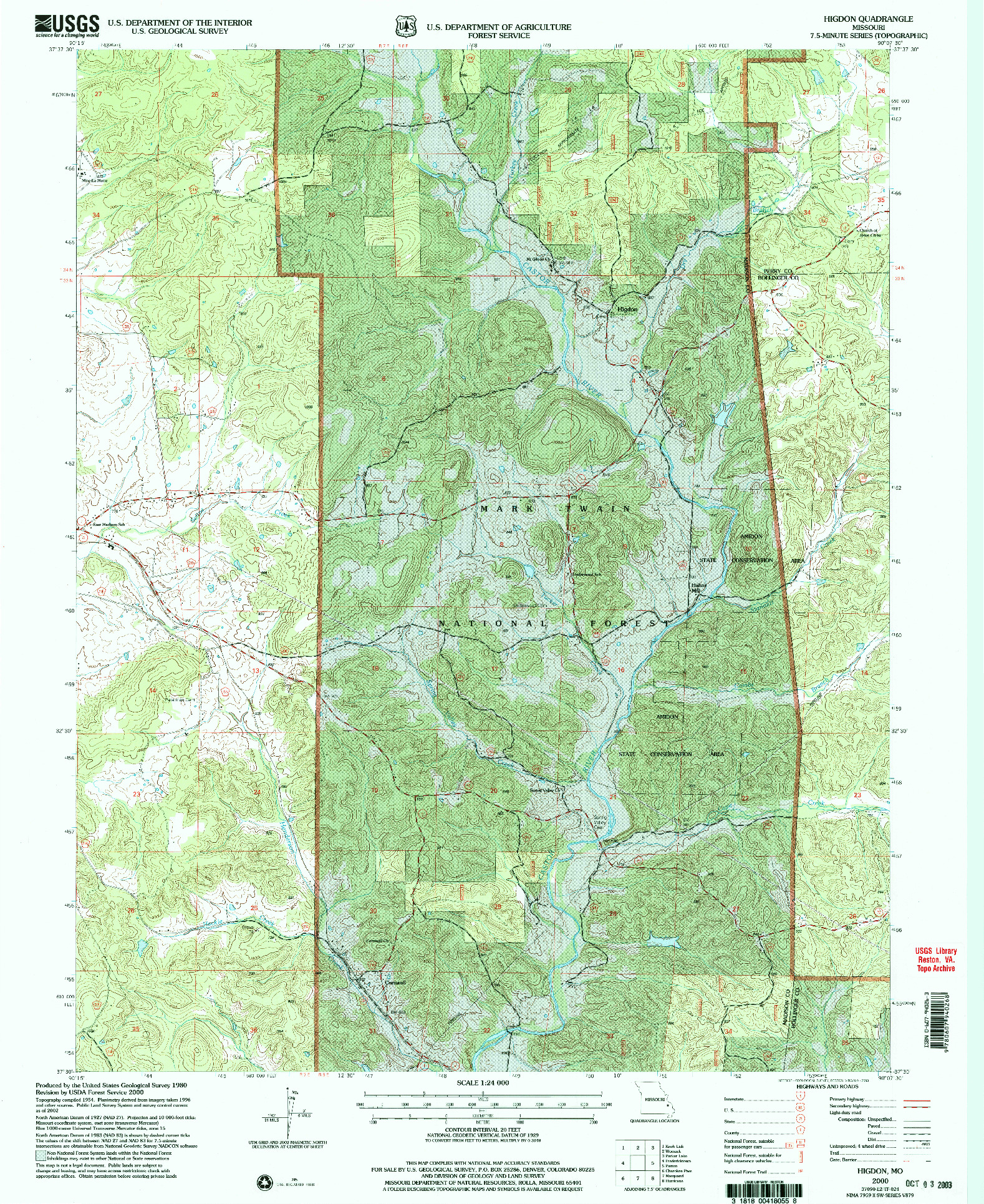 USGS 1:24000-SCALE QUADRANGLE FOR HIGDON, MO 2000