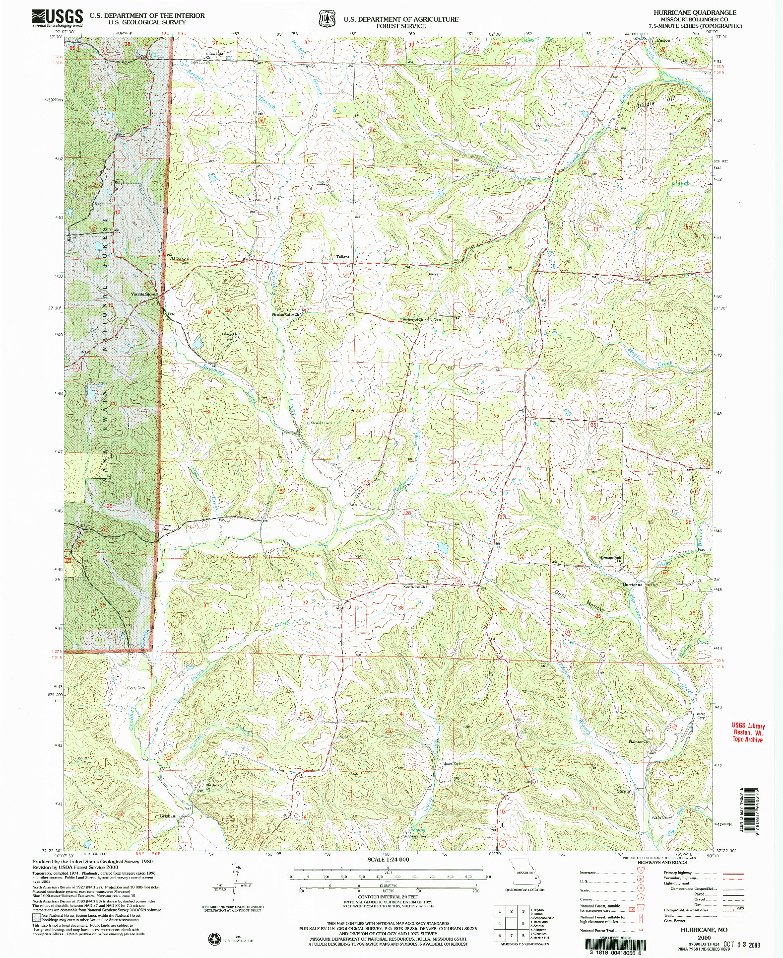 USGS 1:24000-SCALE QUADRANGLE FOR HURRICANE, MO 2000