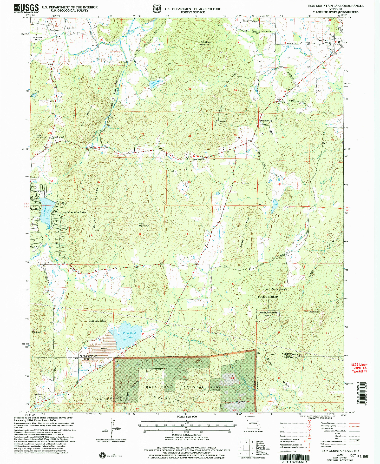 USGS 1:24000-SCALE QUADRANGLE FOR IRON MOUNTAIN LAKE, MO 2000