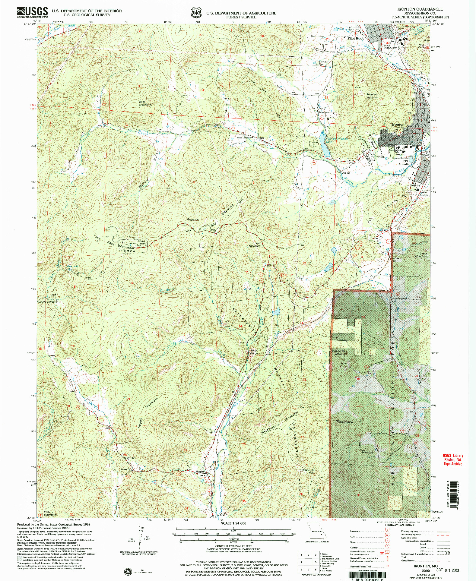 USGS 1:24000-SCALE QUADRANGLE FOR IRONTON, MO 2000