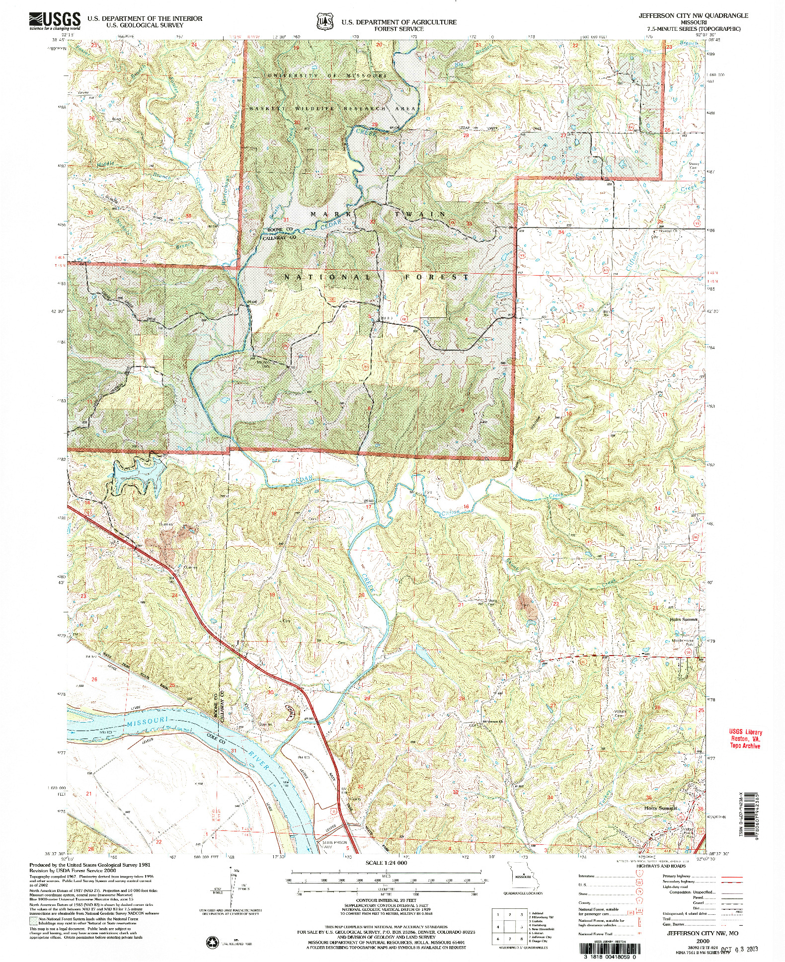 USGS 1:24000-SCALE QUADRANGLE FOR JEFFERSON CITY NW, MO 2000