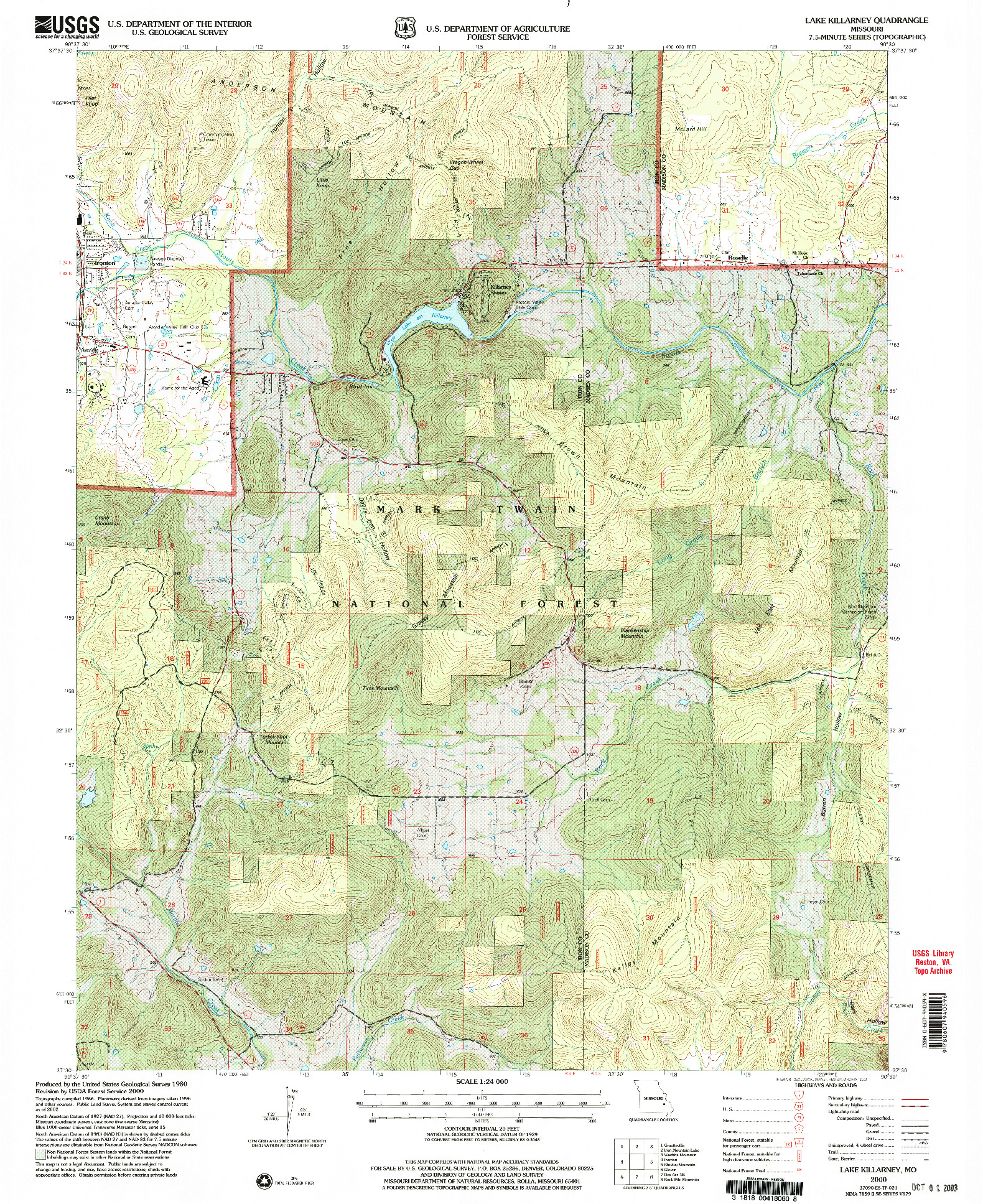USGS 1:24000-SCALE QUADRANGLE FOR LAKE KILLARNEY, MO 2000