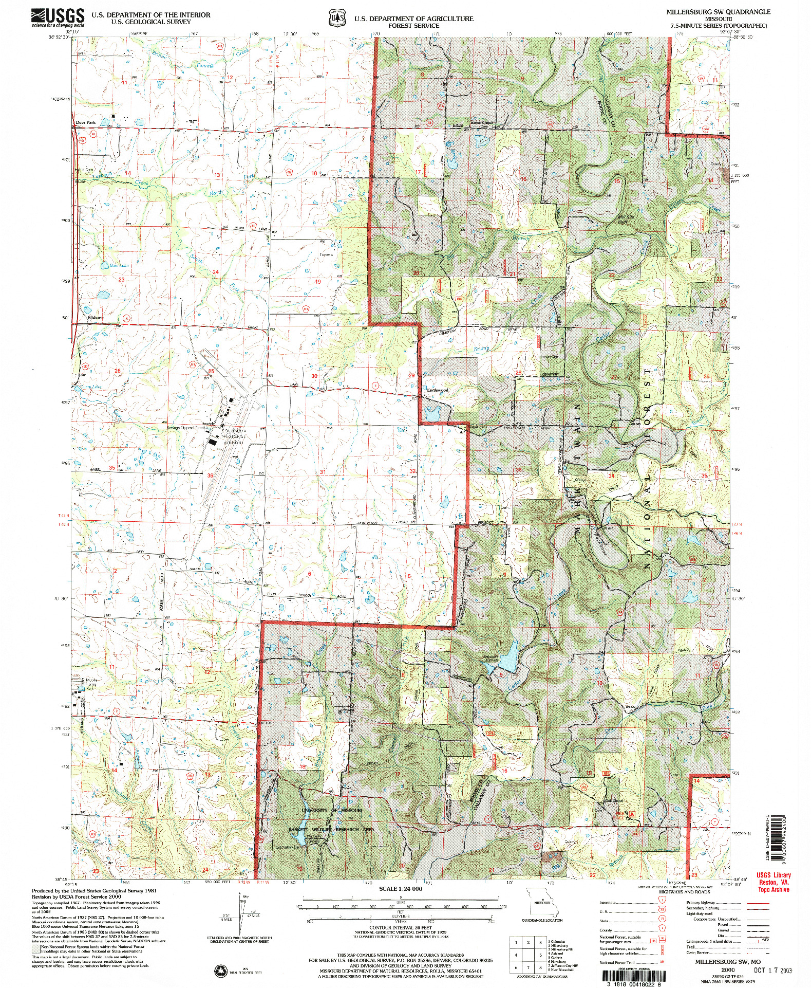 USGS 1:24000-SCALE QUADRANGLE FOR MILLERSBURG SW, MO 2000