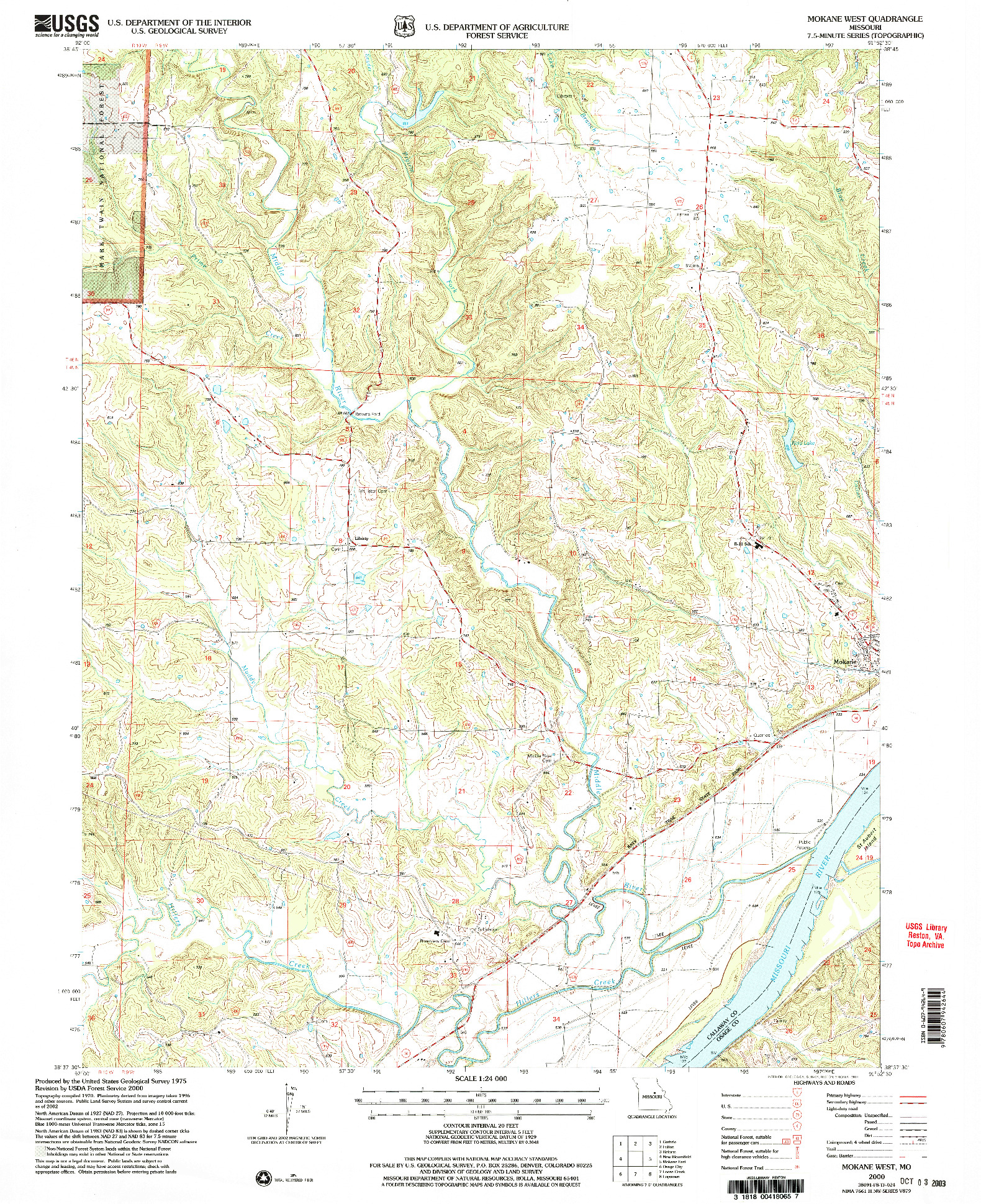 USGS 1:24000-SCALE QUADRANGLE FOR MOKANE WEST, MO 2000