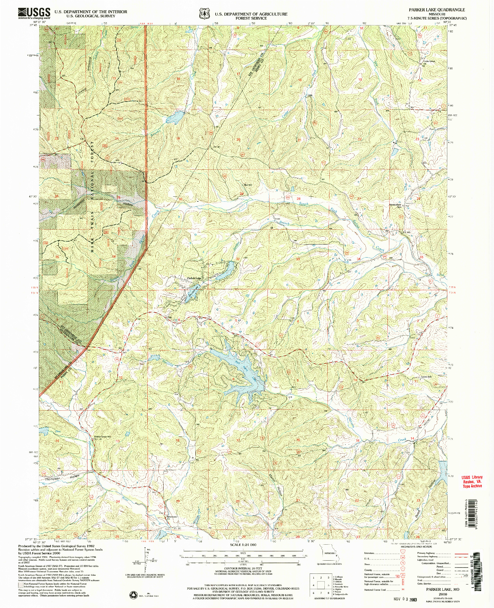 USGS 1:24000-SCALE QUADRANGLE FOR PARKER LAKE, MO 2000