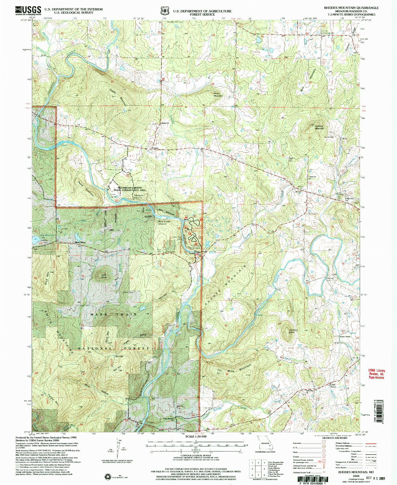USGS 1:24000-SCALE QUADRANGLE FOR RHODES MOUNTAIN, MO 2000