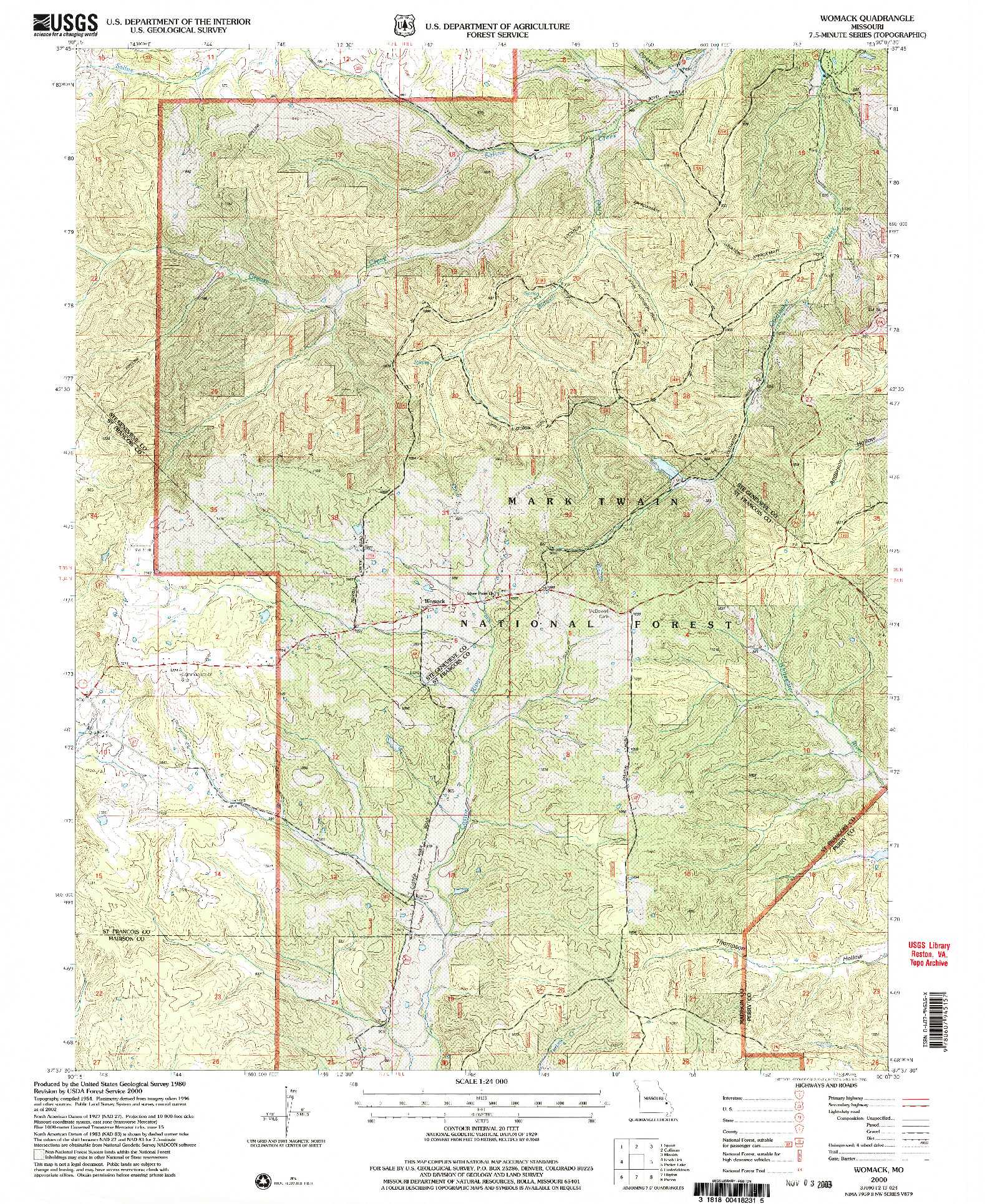 USGS 1:24000-SCALE QUADRANGLE FOR WOMACK, MO 2000