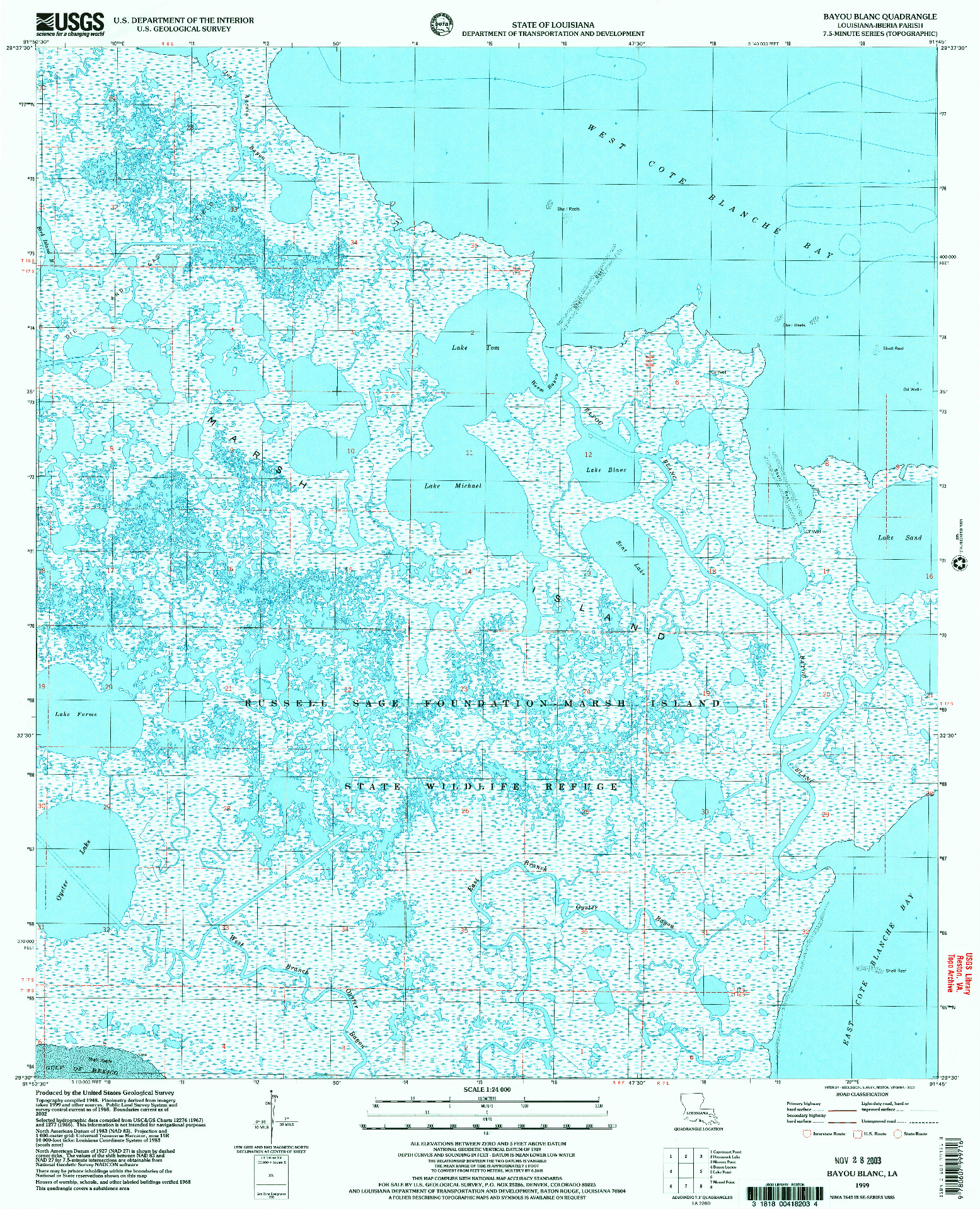 USGS 1:24000-SCALE QUADRANGLE FOR BAYOU BLANC, LA 1999