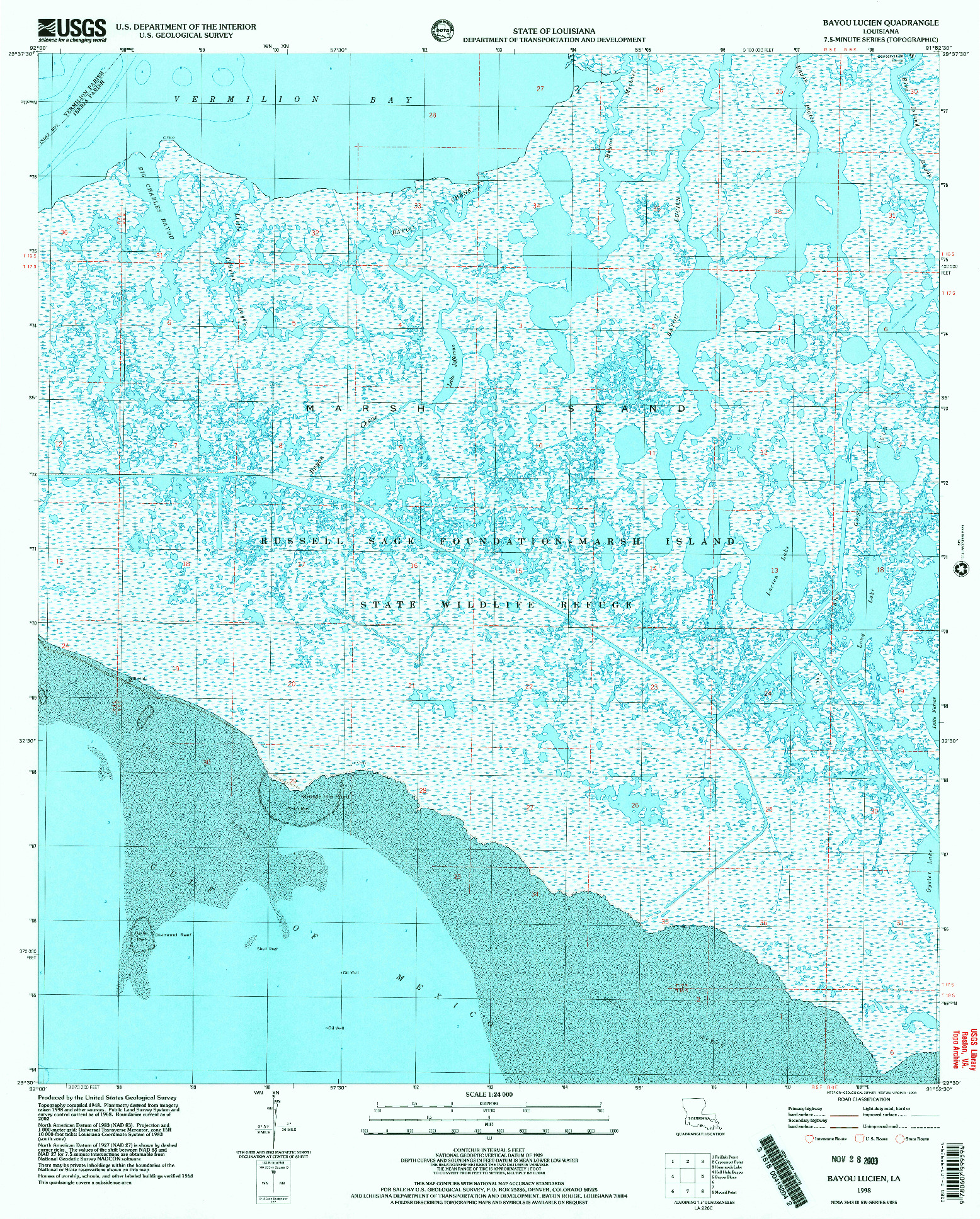 USGS 1:24000-SCALE QUADRANGLE FOR BAYOU LUCIEN, LA 1998