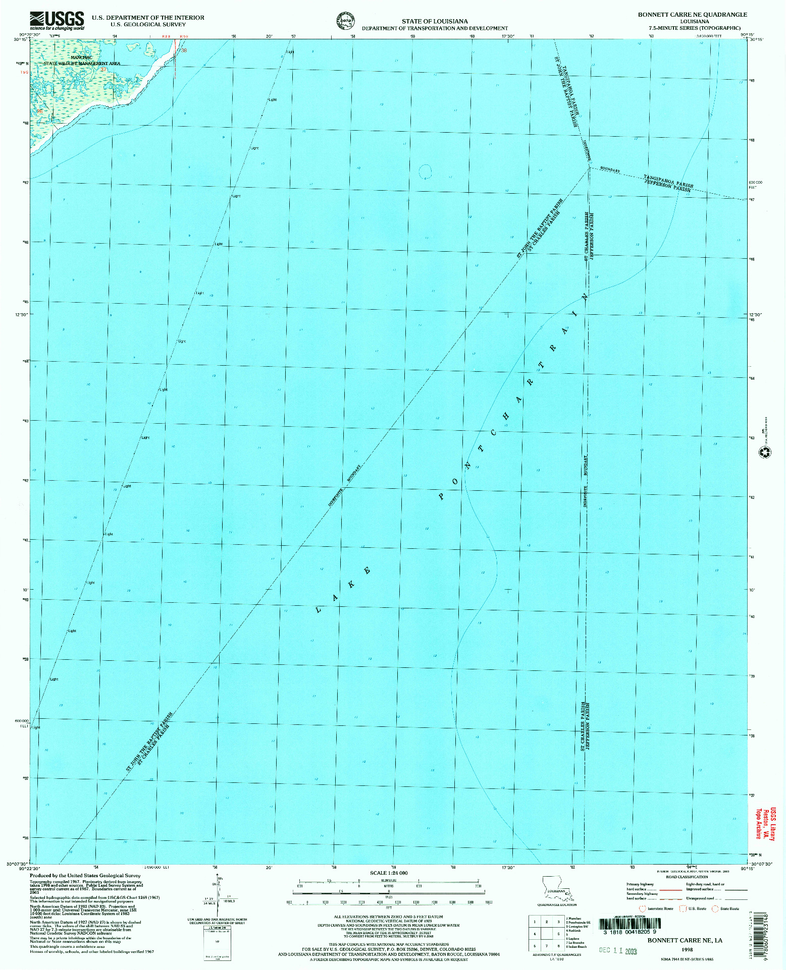 USGS 1:24000-SCALE QUADRANGLE FOR BONNETT CARRE NE, LA 1998