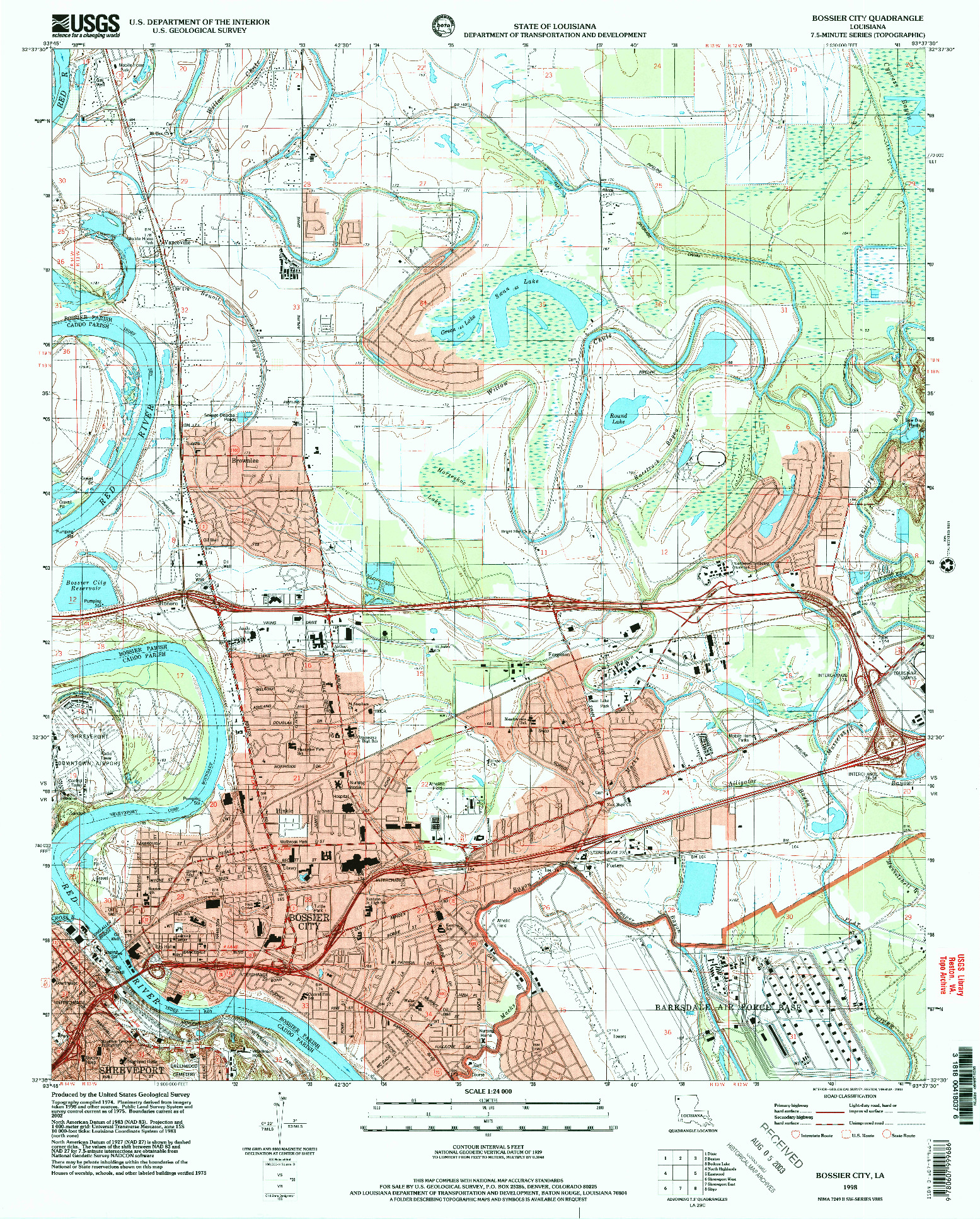 USGS 1:24000-SCALE QUADRANGLE FOR BOSSIER CITY, LA 1998