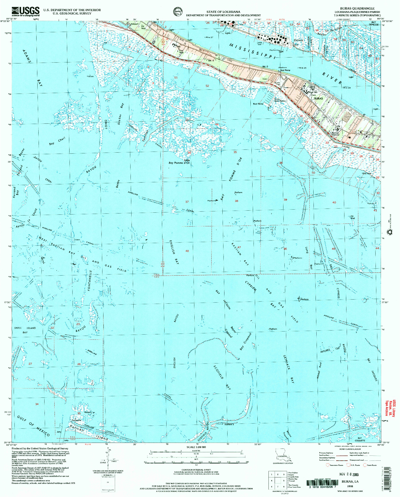 USGS 1:24000-SCALE QUADRANGLE FOR BURAS, LA 1998