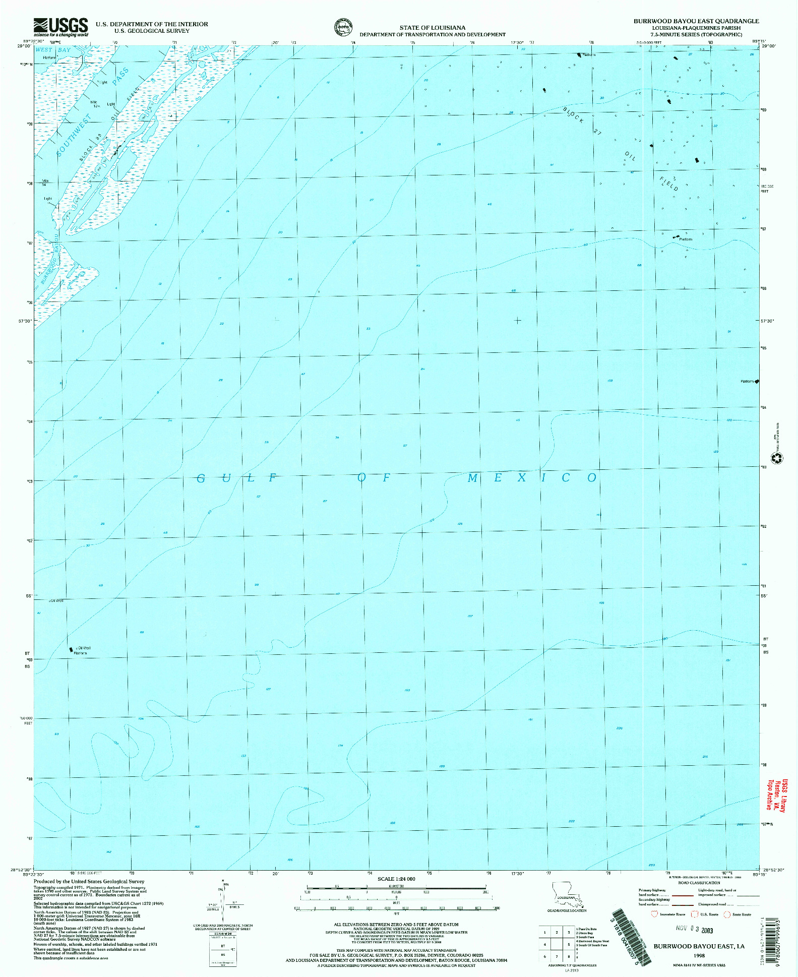 USGS 1:24000-SCALE QUADRANGLE FOR BURRWOOD BAYOU EAST, LA 1998