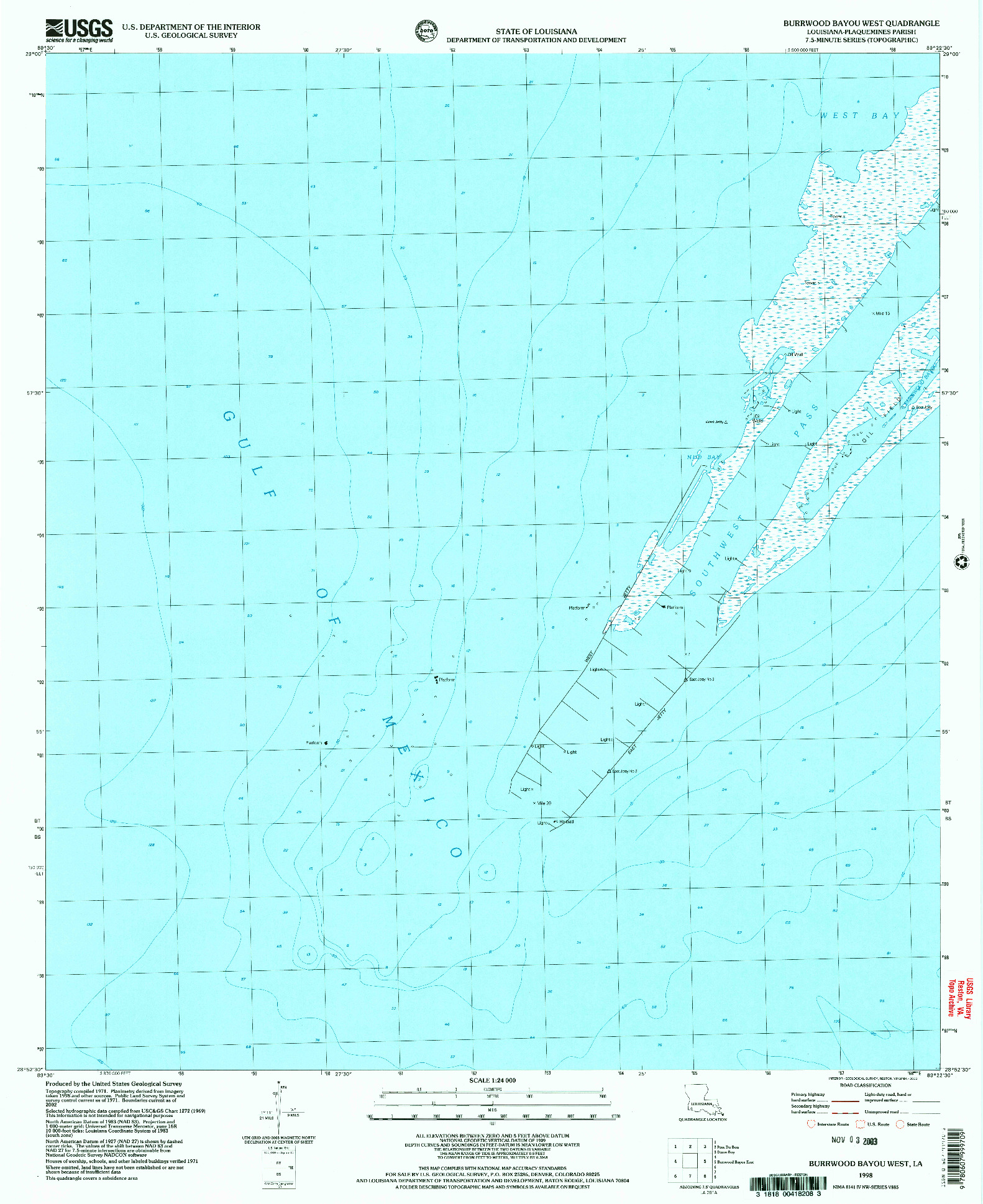 USGS 1:24000-SCALE QUADRANGLE FOR BURRWOOD BAYOU WEST, LA 1998