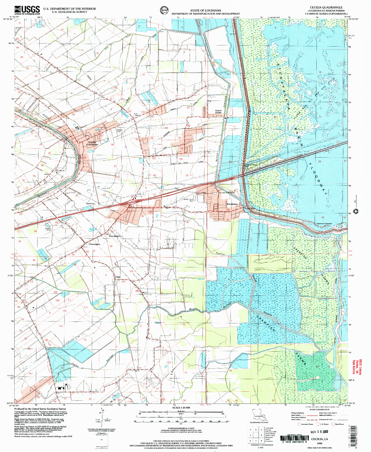 USGS 1:24000-SCALE QUADRANGLE FOR CECILIA, LA 1998