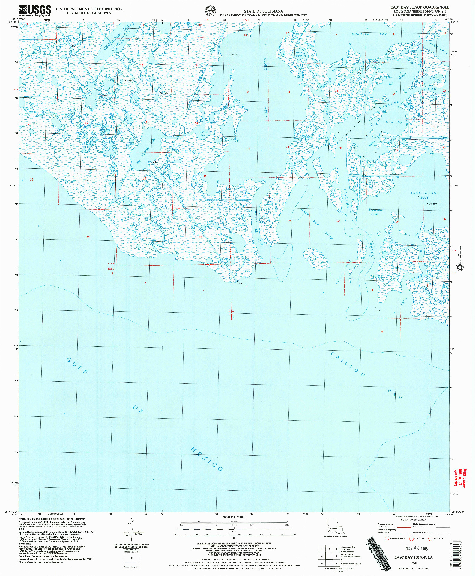 USGS 1:24000-SCALE QUADRANGLE FOR EAST BAY JUNOP, LA 1998