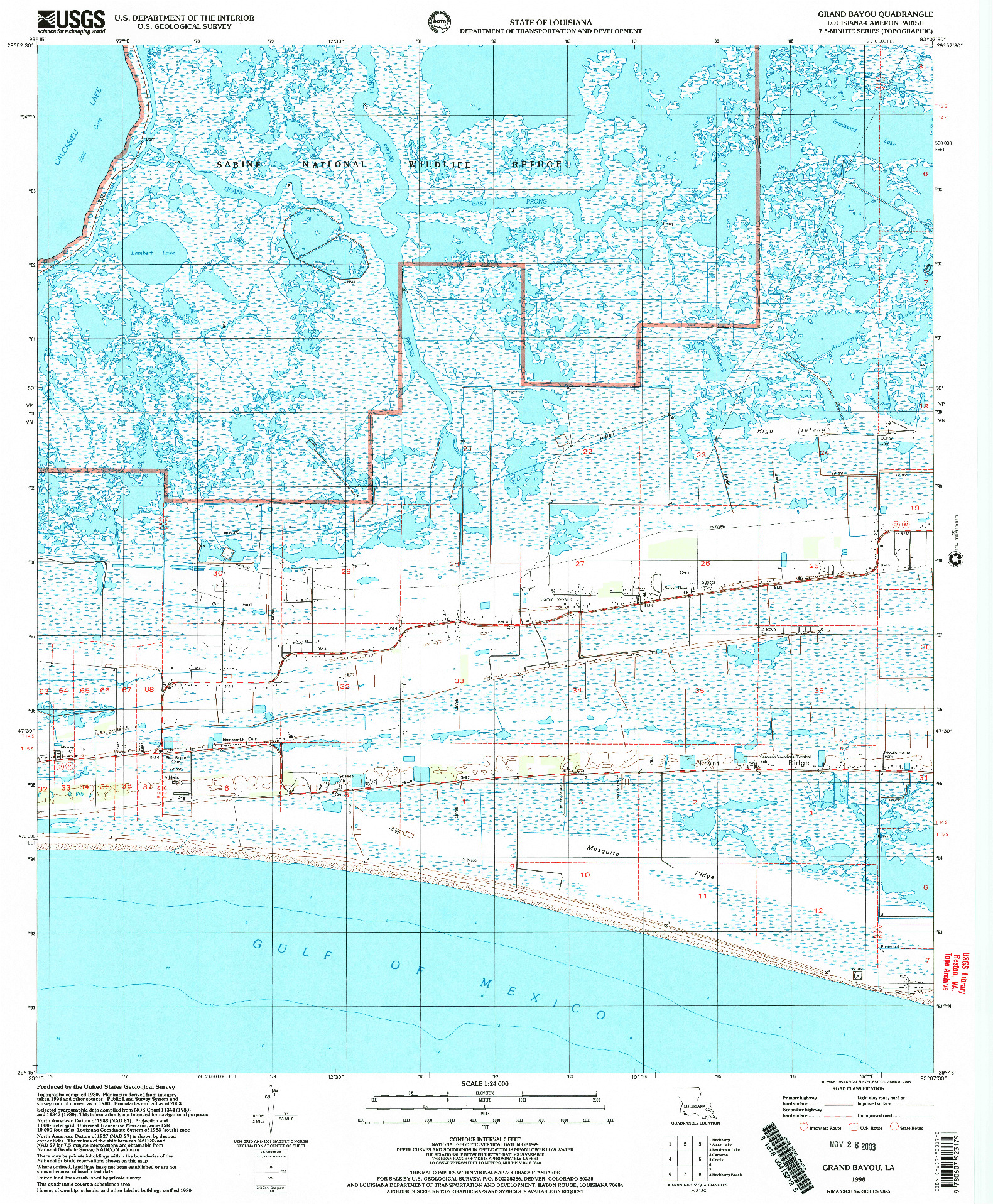 USGS 1:24000-SCALE QUADRANGLE FOR GRAND BAYOU, LA 1998