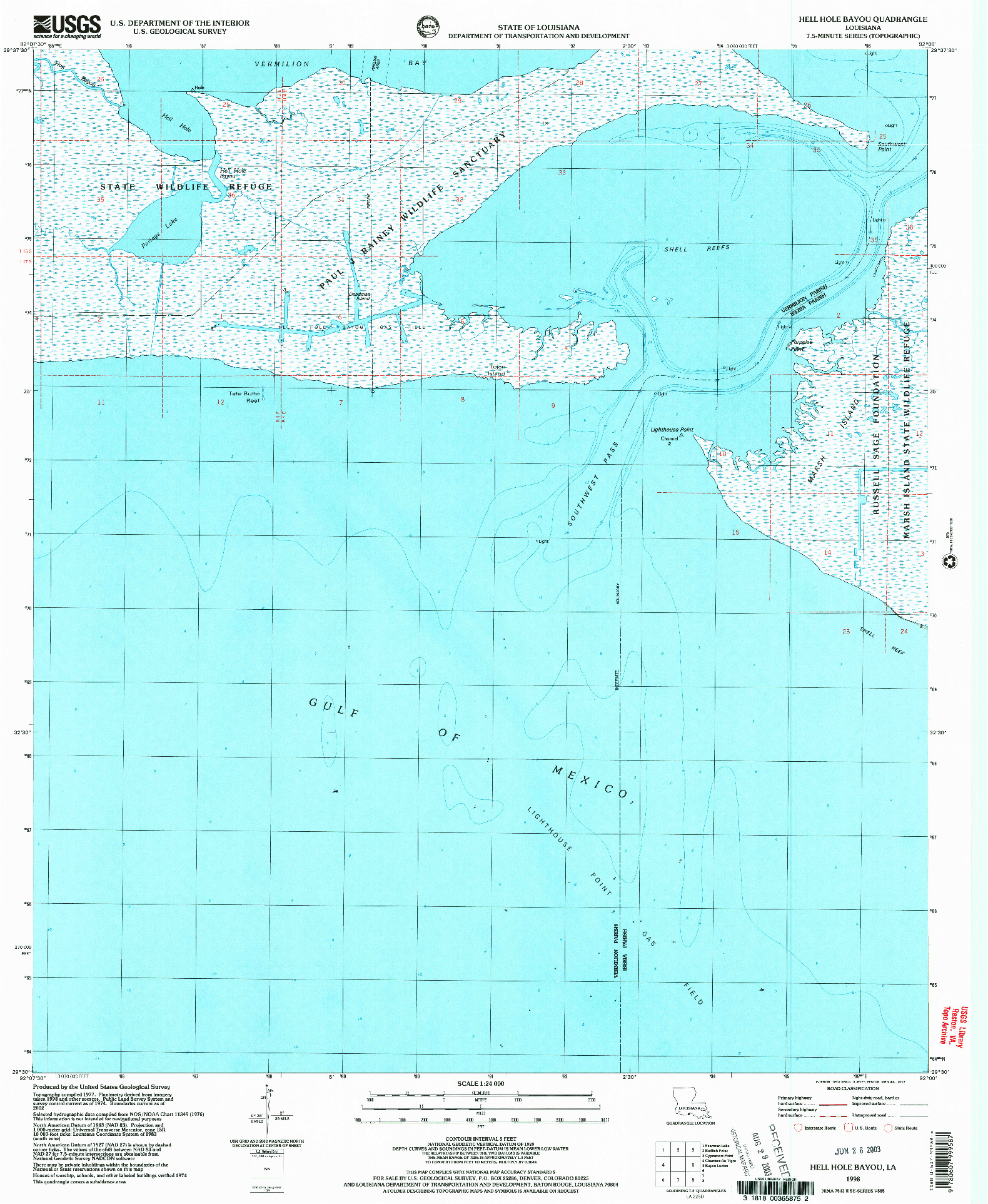 USGS 1:24000-SCALE QUADRANGLE FOR HELL HOLE BAYOU, LA 1998