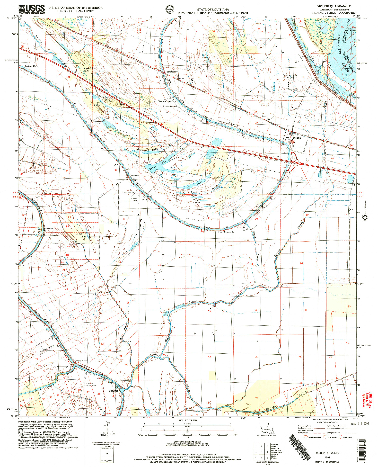 USGS 1:24000-SCALE QUADRANGLE FOR MOUND, LA 1998