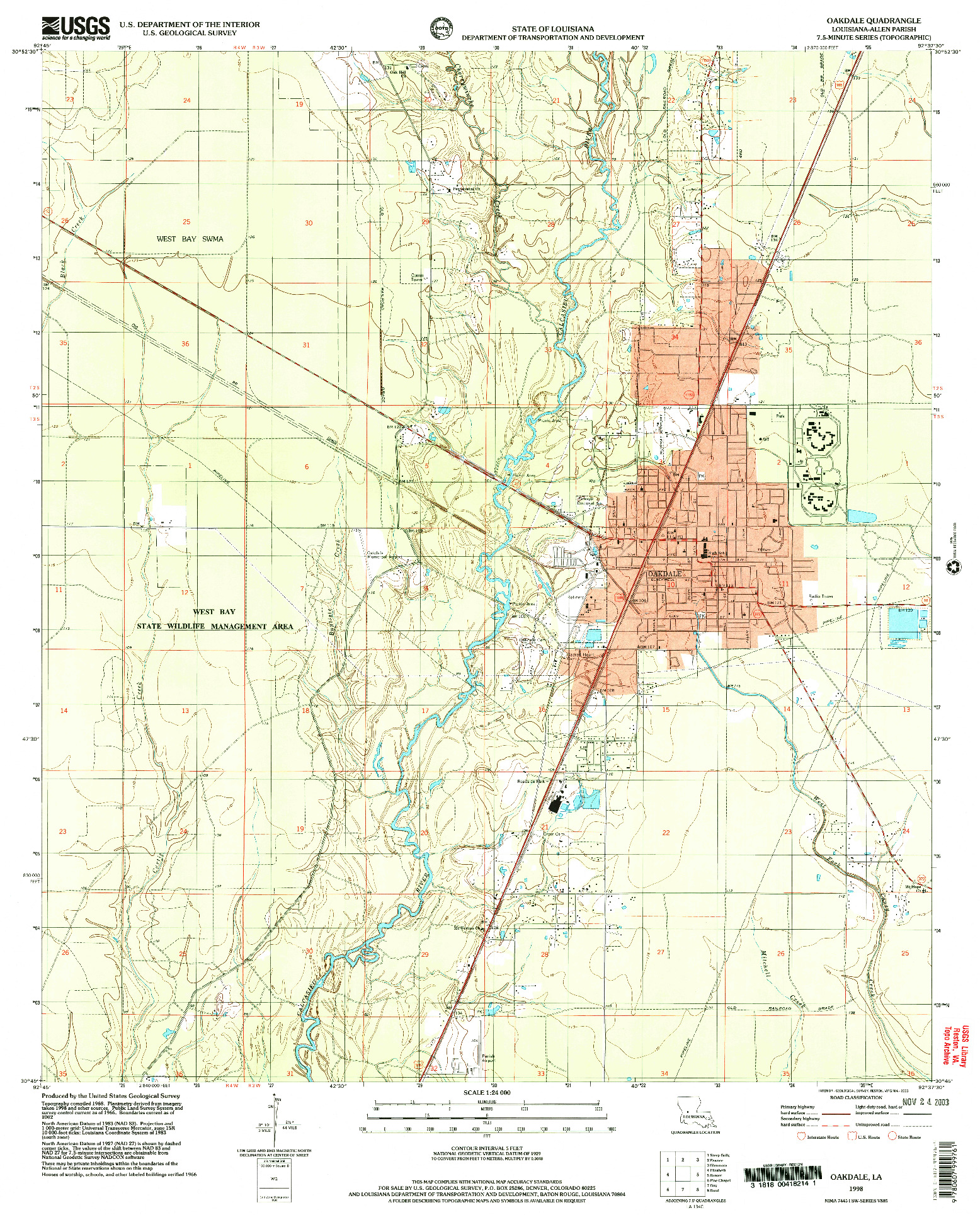 USGS 1:24000-SCALE QUADRANGLE FOR OAKDALE, LA 1998
