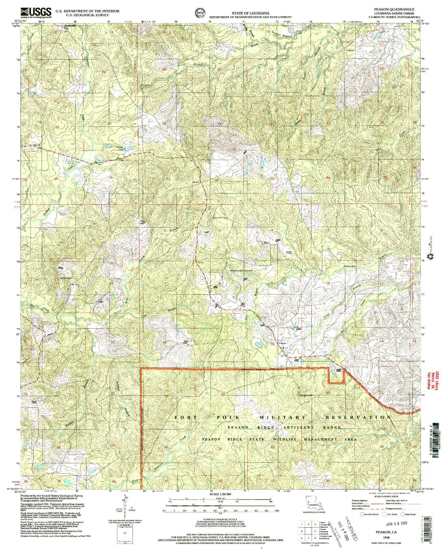 USGS 1:24000-SCALE QUADRANGLE FOR PEASON, LA 1998