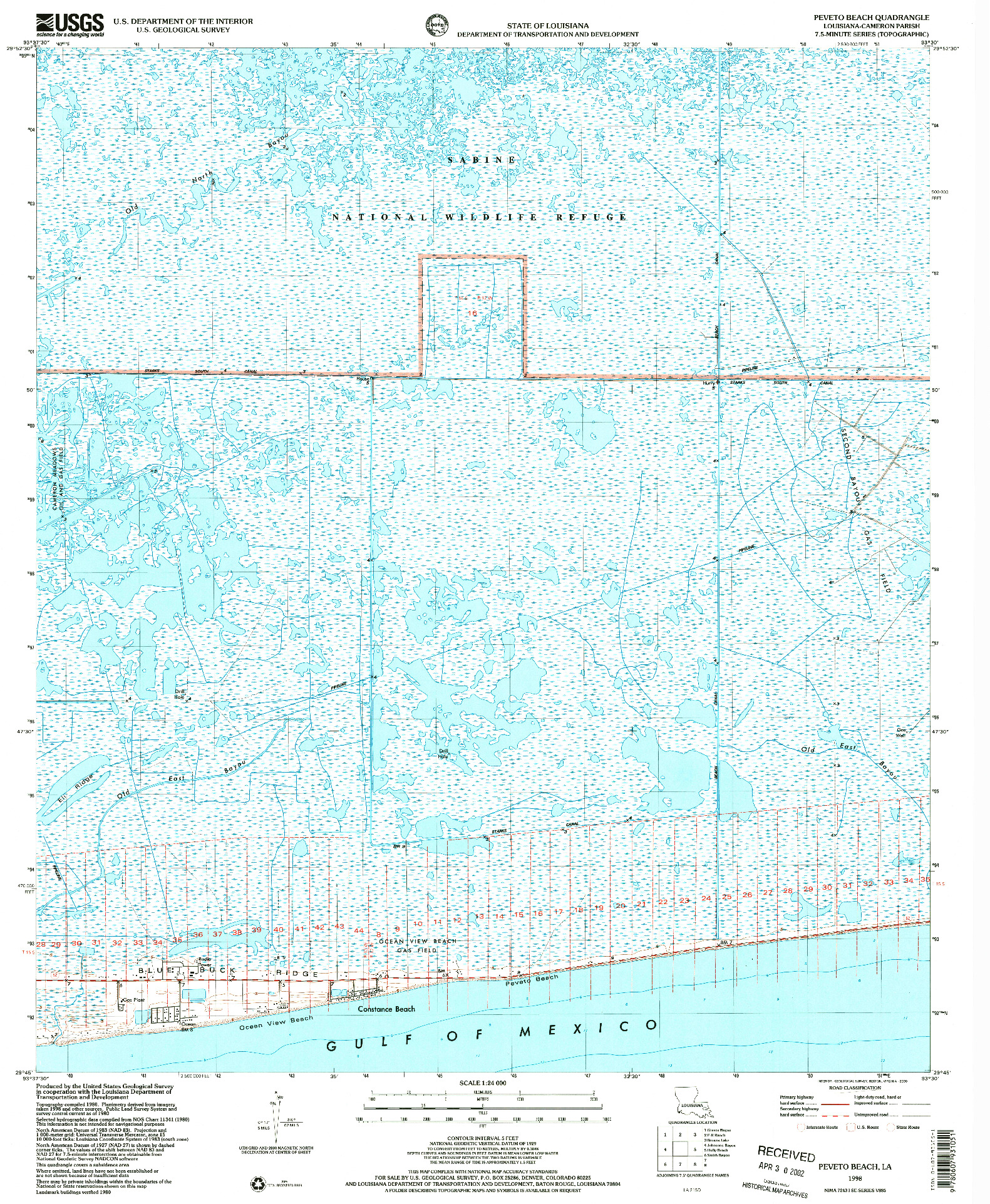 USGS 1:24000-SCALE QUADRANGLE FOR PEVETO BEACH, LA 1998