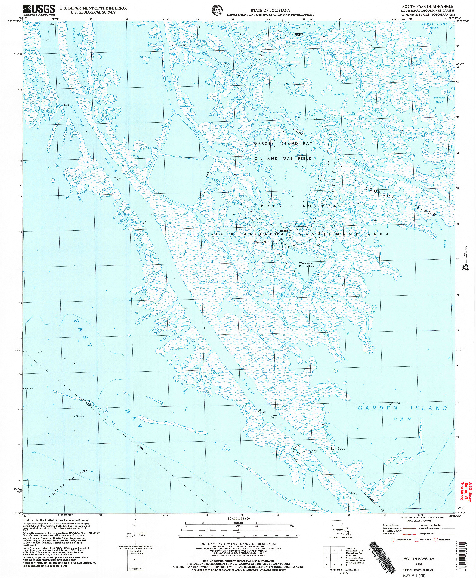 USGS 1:24000-SCALE QUADRANGLE FOR SOUTH PASS, LA 1998