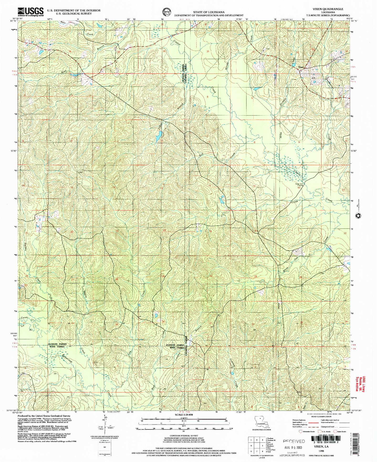 USGS 1:24000-SCALE QUADRANGLE FOR VIXEN, LA 1998