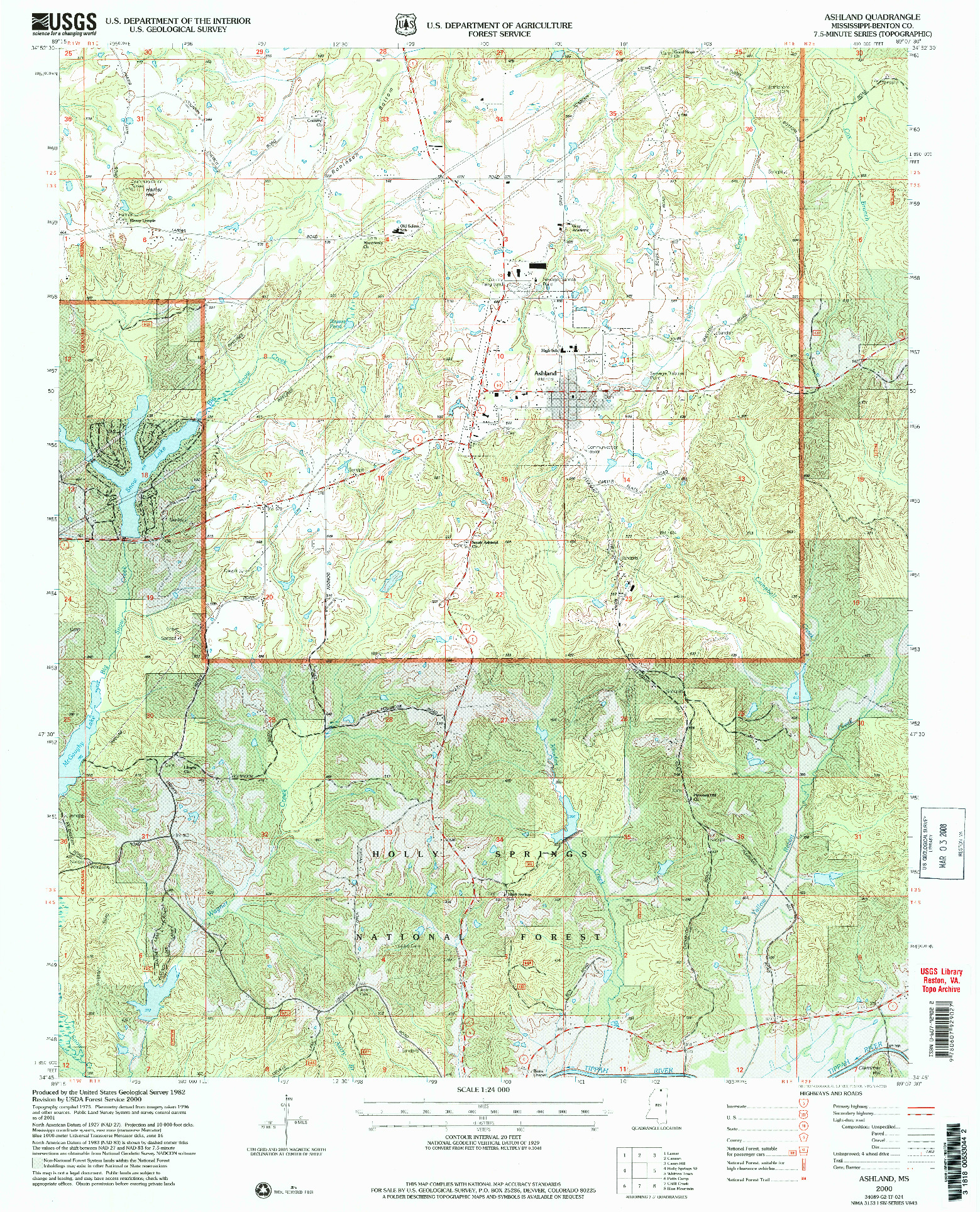 USGS 1:24000-SCALE QUADRANGLE FOR ASHLAND, MS 2000