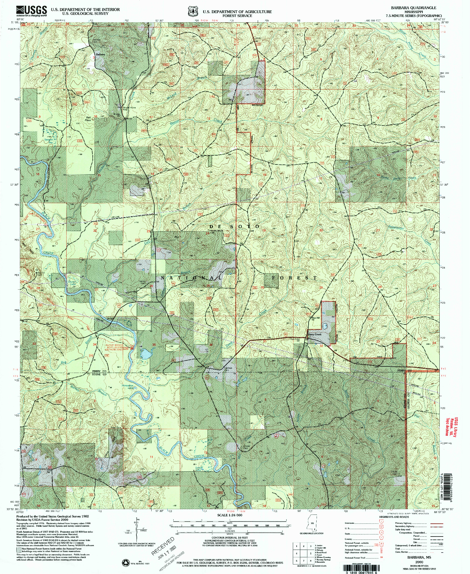 USGS 1:24000-SCALE QUADRANGLE FOR BARBARA, MS 2000
