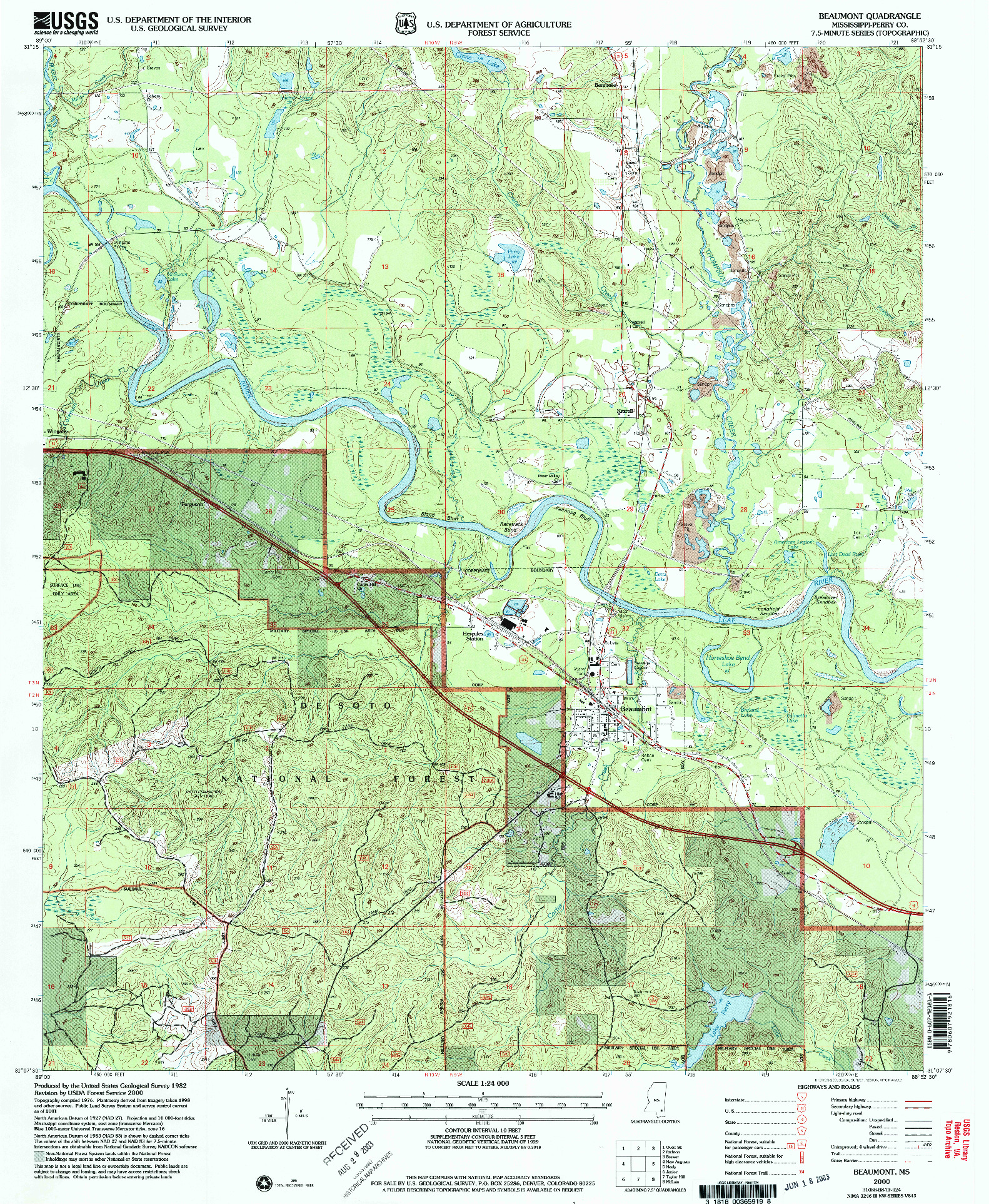 USGS 1:24000-SCALE QUADRANGLE FOR BEAUMONT, MS 2000