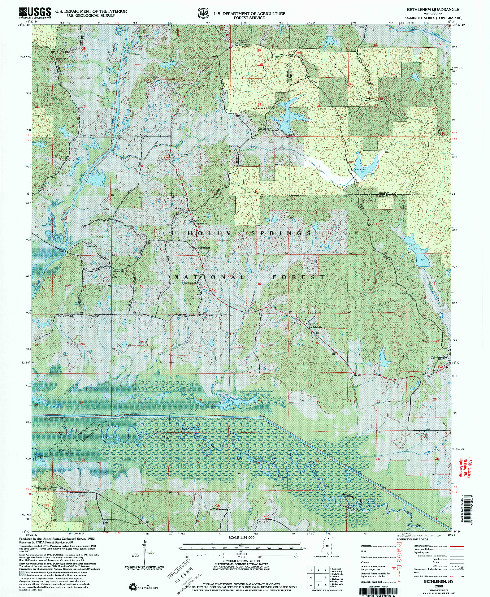 USGS 1:24000-SCALE QUADRANGLE FOR BETHLEHEM, MS 2000